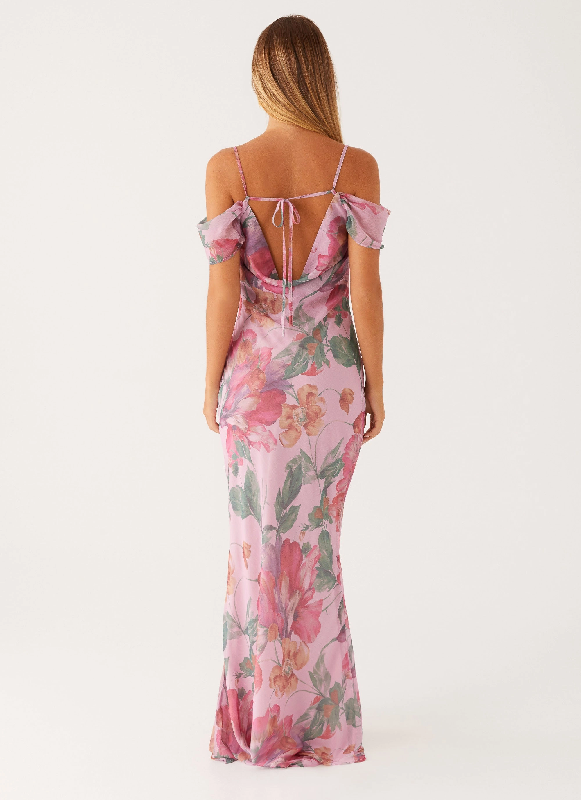 Shimmer-Finish Seline Maxi Dress - Pink Floral