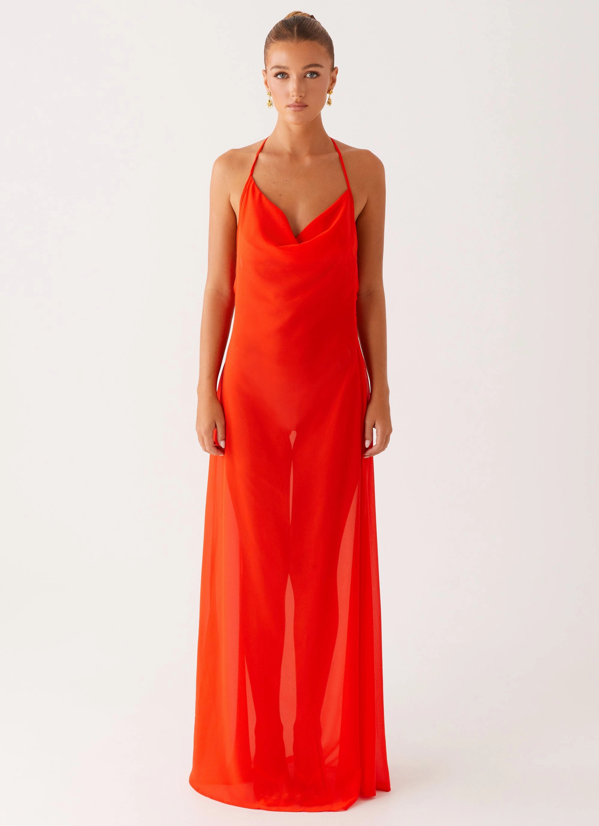 Cut-Out-Detail Fantasy Maxi Dress - Orange