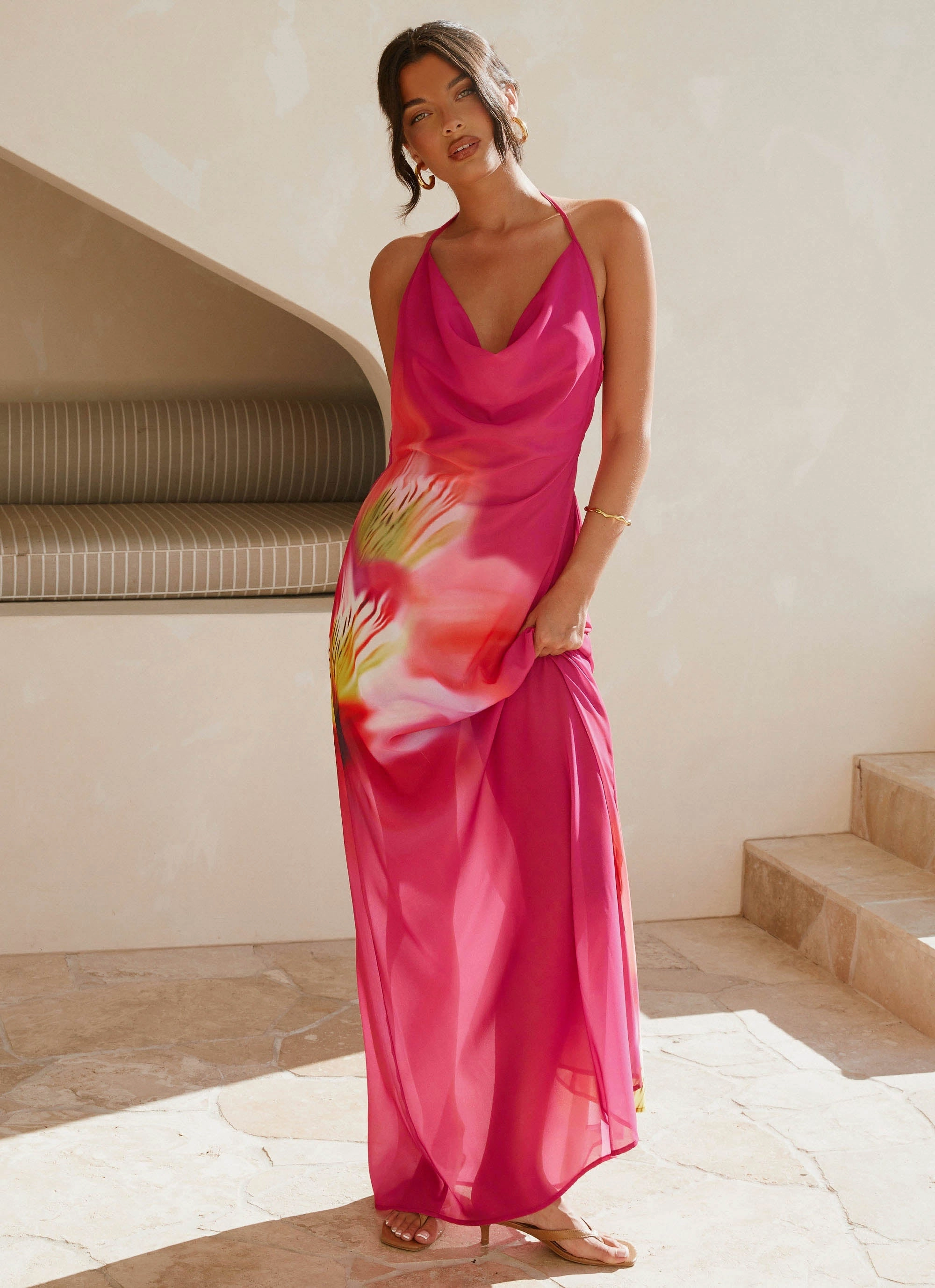 Sophisticated and Relaxed Sleek and Simple Fantasy Maxi Dress - Pink Tropical