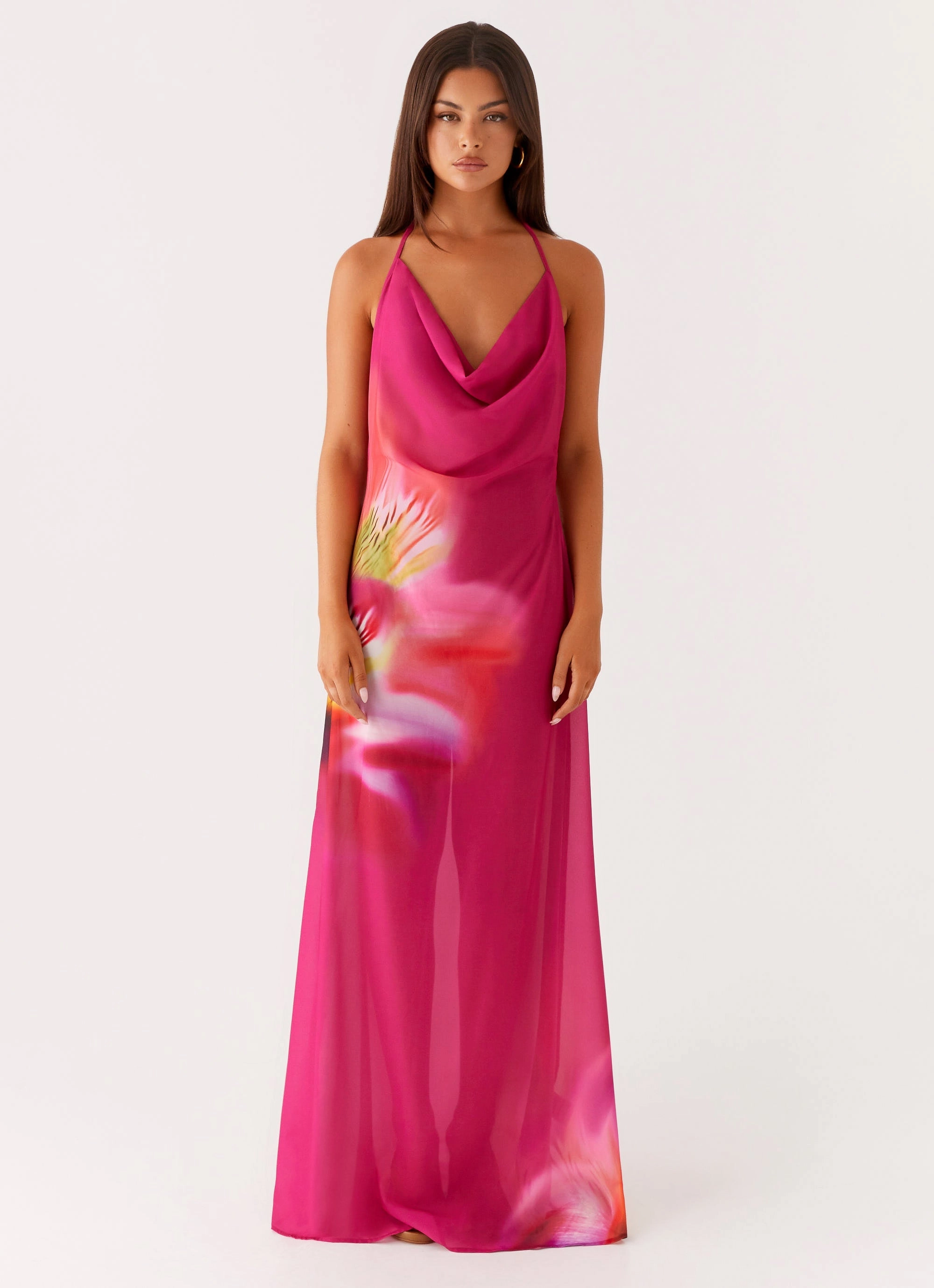 Fantasy Maxi Dress - Pink Tropical Relax Cut Flowy Cut