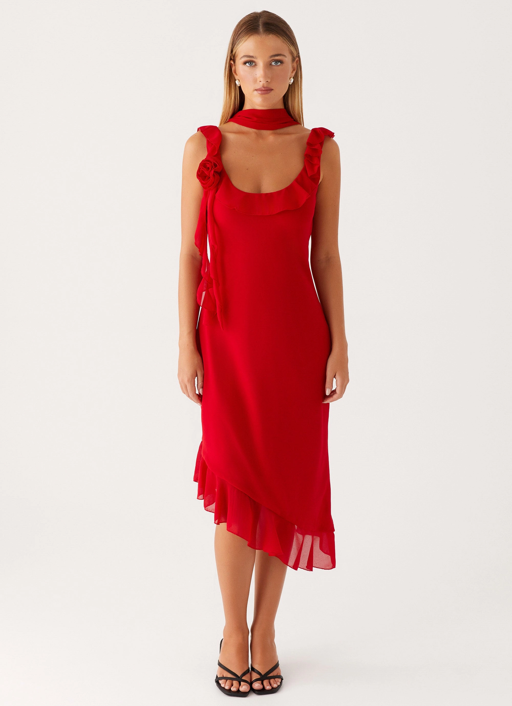 Sleek Touch Sleek Texture Fariday Midi Dress - Red