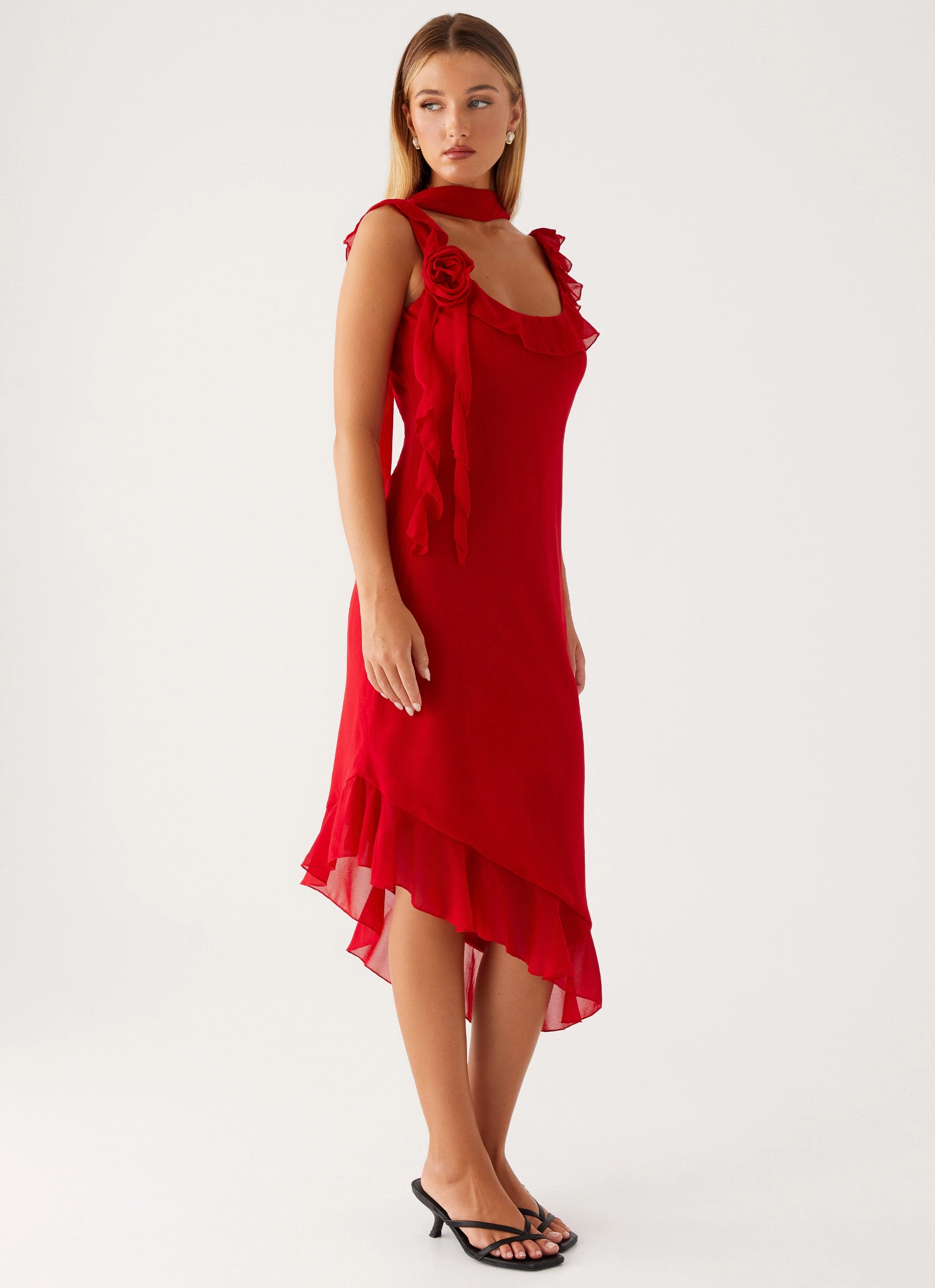 AntiPillTreatment Autumn-Season Fariday Midi Dress - Red