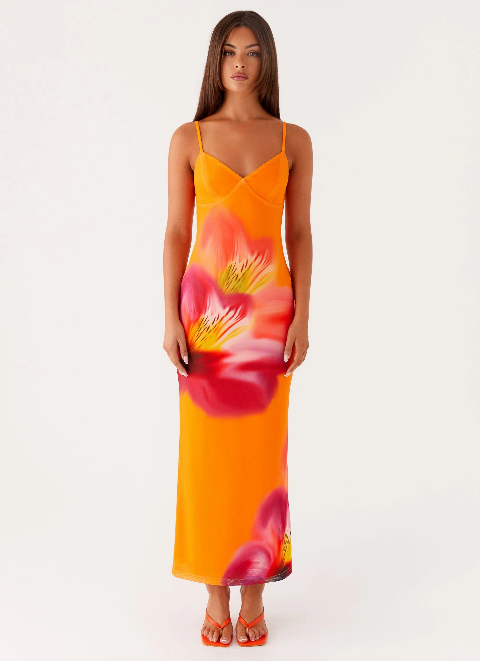 Minimal Touch One-Shoulder Kasey Midi Dress - Orange Tropical