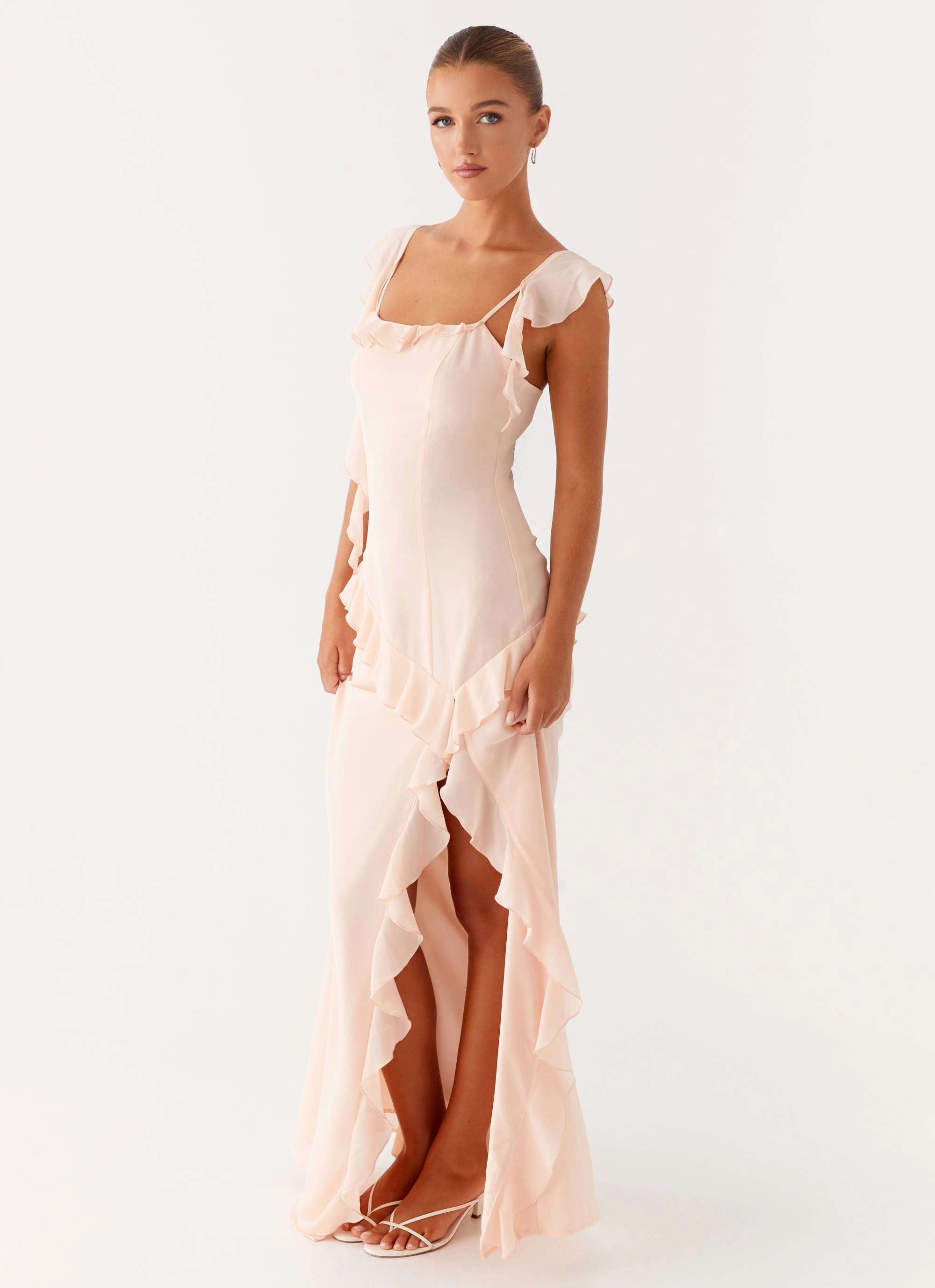 Naya Maxi Dress - Peach Outfit Boost Lace Accent