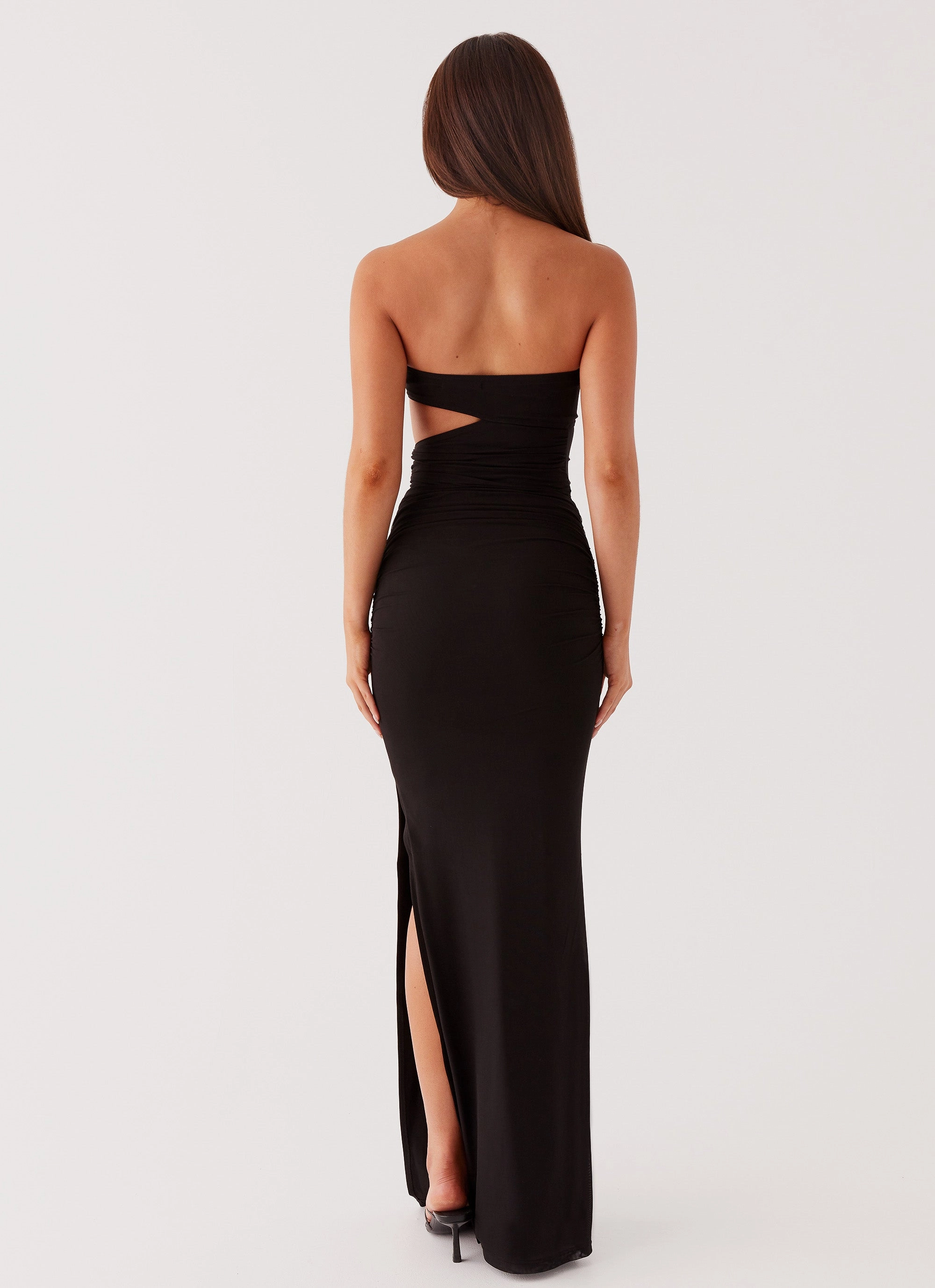 Lightweight Piece Glossy Fabric Into Pieces Mesh Maxi Dress - Black