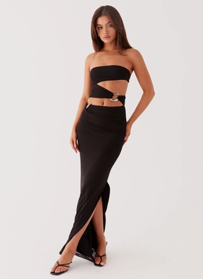 Airy Drape Into Pieces Mesh Maxi Dress - Black