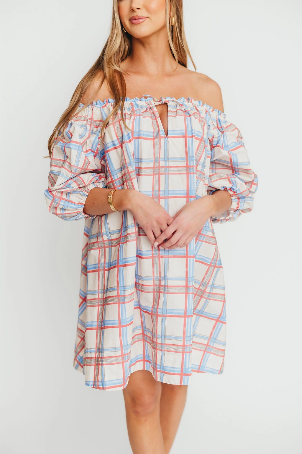 Love Glow Inaya 100% Cotton Puff Sleeve Babydoll Mini Dress in Blue Multi *Final-Sale*