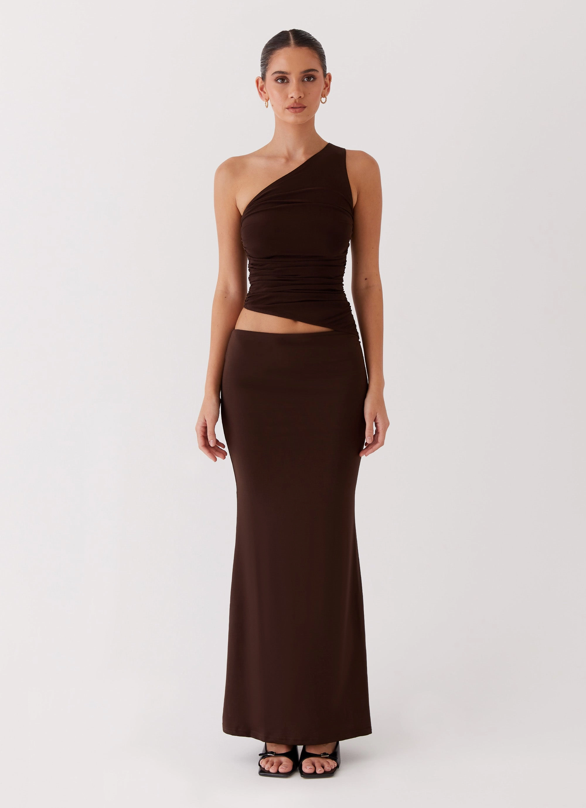 Seranella One Shoulder Maxi Dress - Chocolate Soft Tone Influencer-Approved