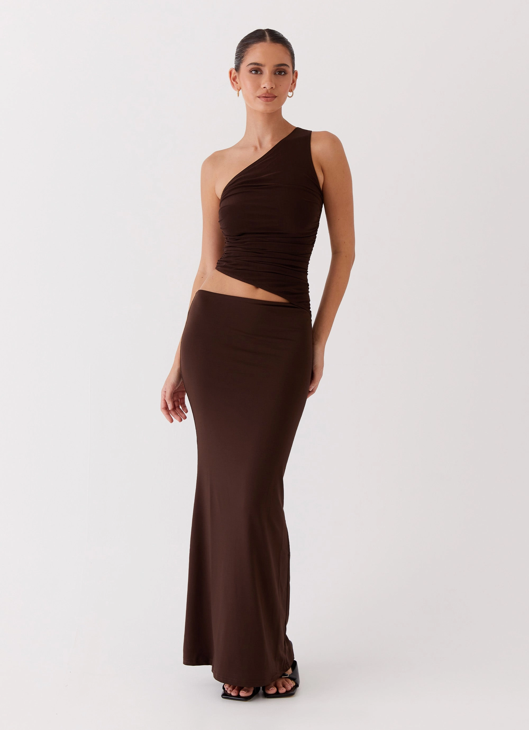 Day Glow Seranella One Shoulder Maxi Dress - Chocolate