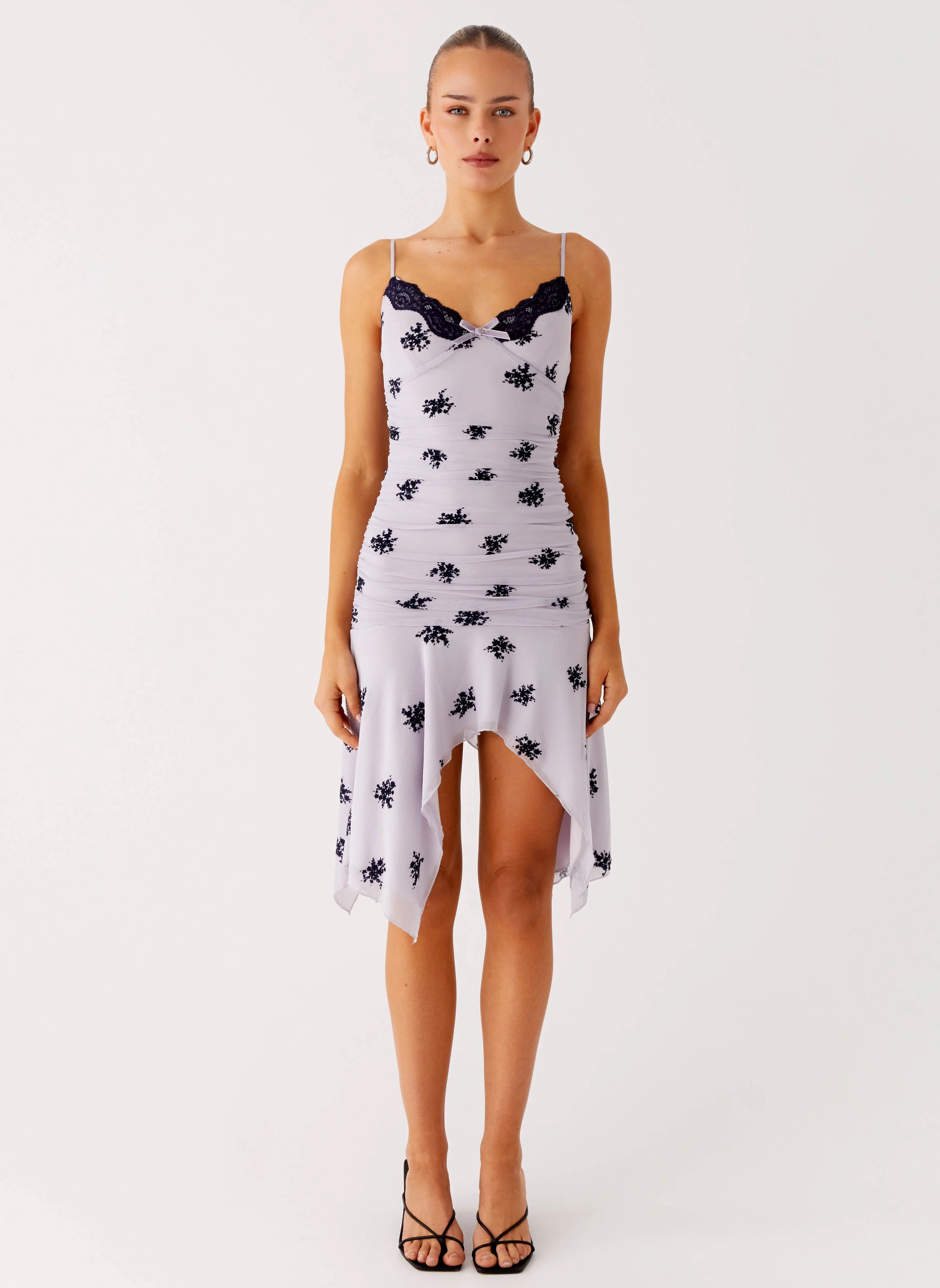 Calm Texture French Vibe Amor Flock Hanky Mini Dress - Lilac