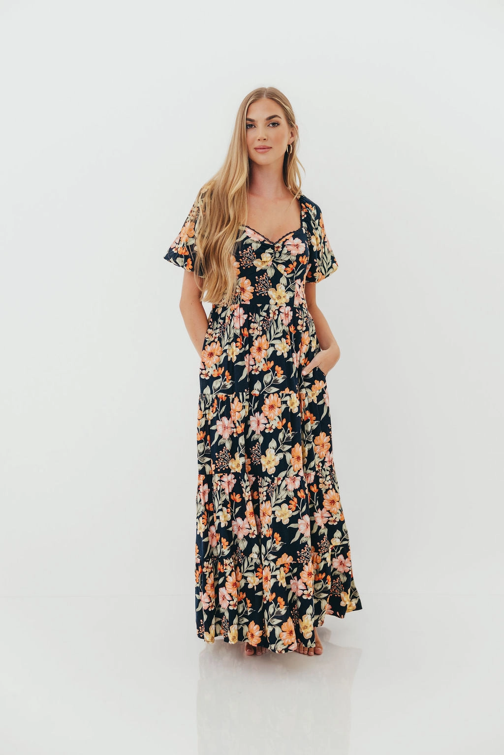 Satin-Sleeve Francine Maxi Dress in Midnight Floral