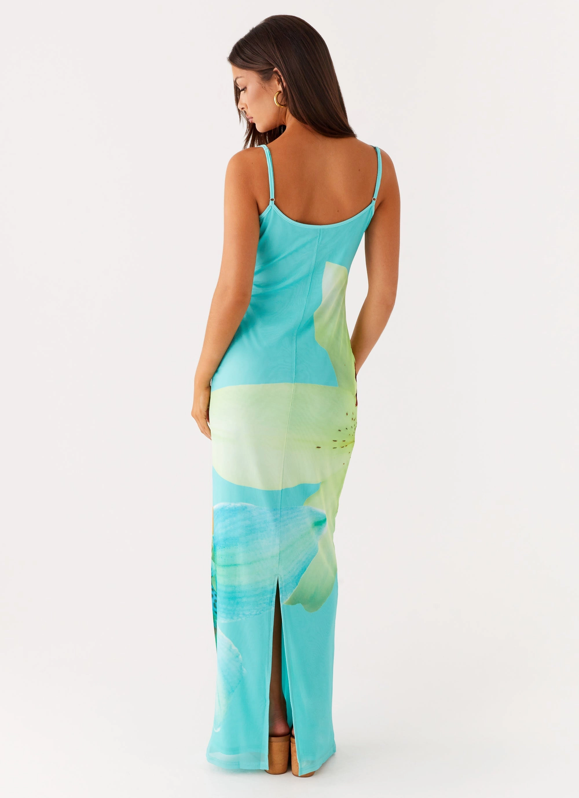 Bad News Mesh Maxi Dress - Turquoise Floral Easy Look