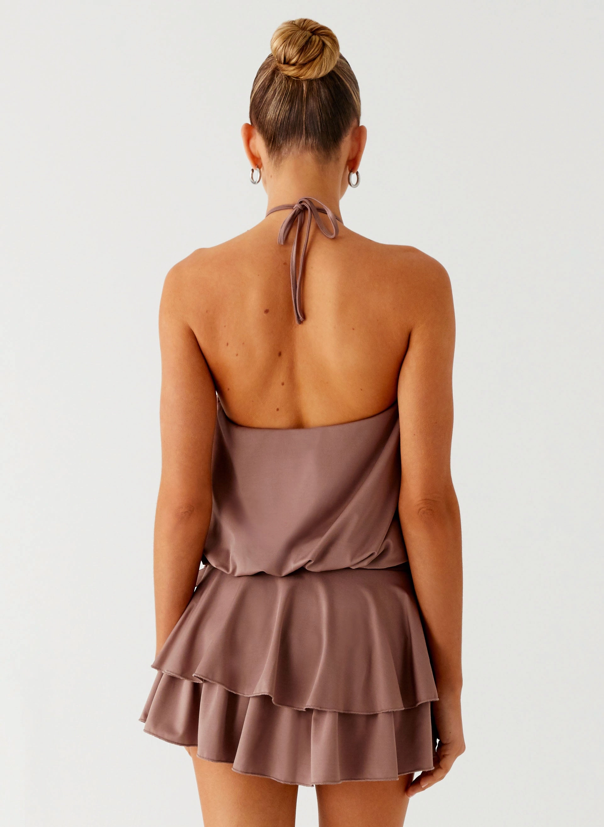 Dopamine Belt Mini Dress - Taupe Jewel Accent