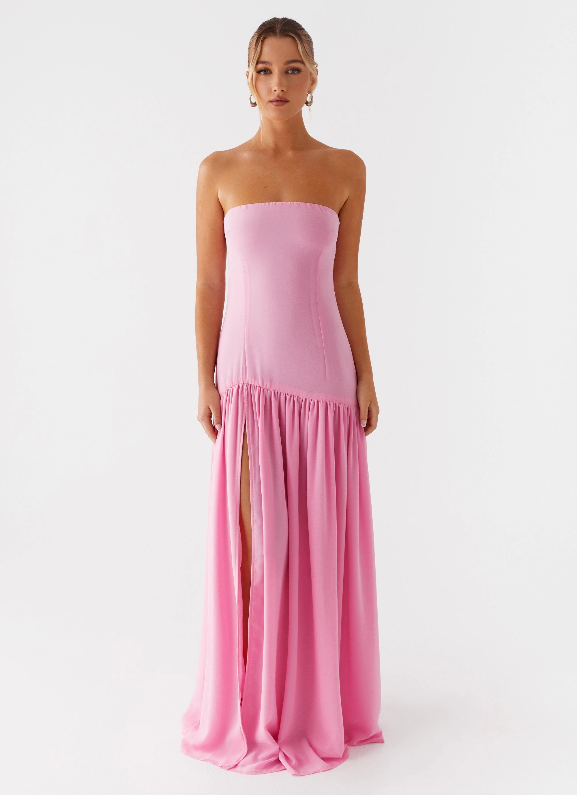 Casual Style Scalloped-Edge Eden Strapless Maxi Dress - Pink
