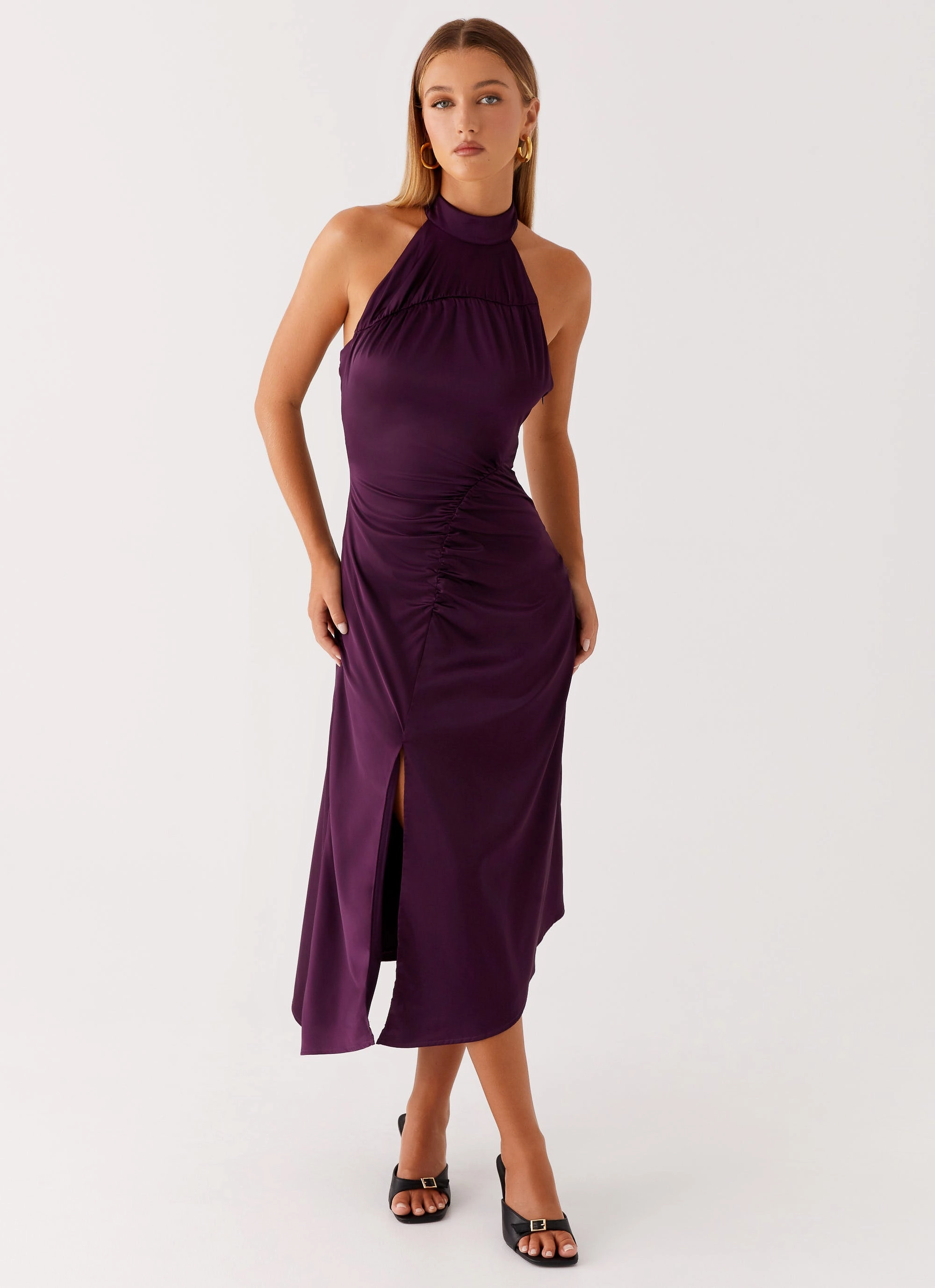 Casta Halterneck Midi Dress - Plum Basic essential Contemporary Wear