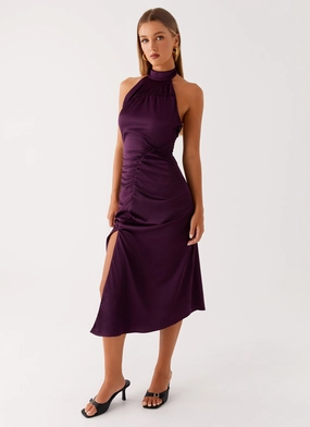Cozy Drape Casta Halterneck Midi Dress - Plum