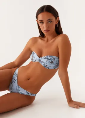 Delta Bikini Bottoms - Blue Floral Print High Durability Elastic Seaside Retreat