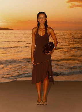 Fast Times Midi Dress - Chocolate Pretty Glow Body Fit