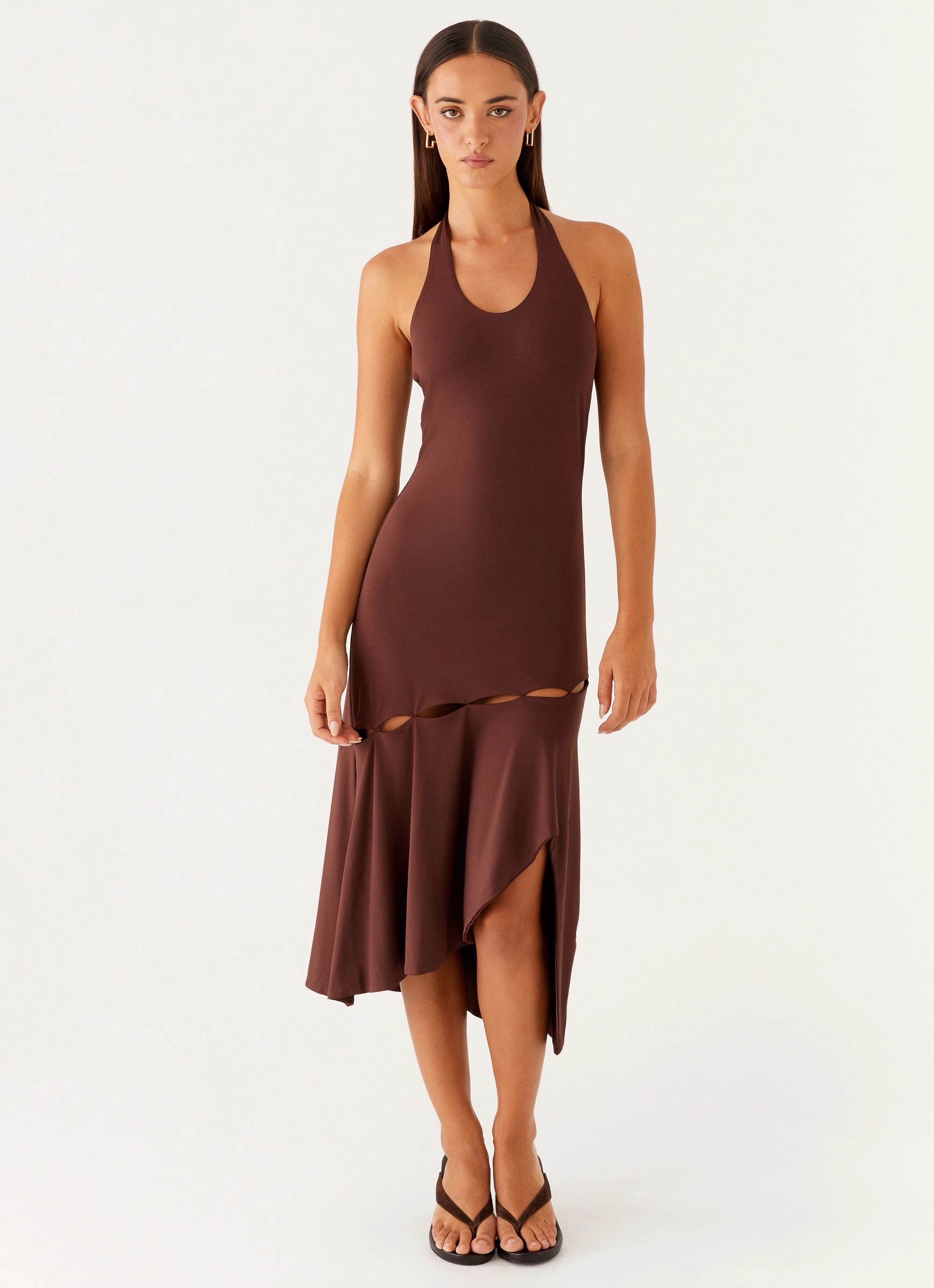 Cut-Out-Detail Lightweight-Comfort Fast Times Midi Dress - Chocolate