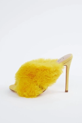 Slip Fit Faux-Fur Vegetarian Suede Mules In Yellow