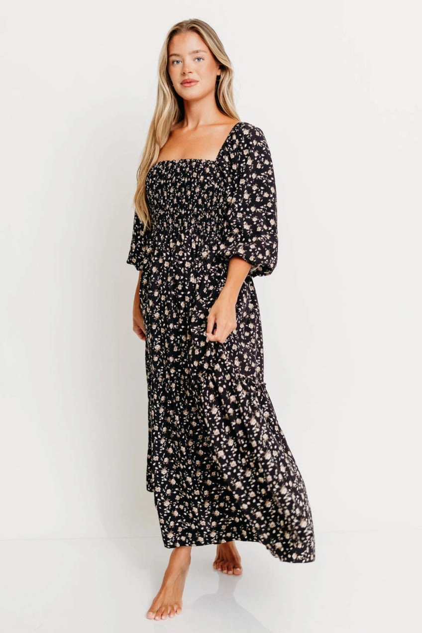 Felicia Midi Dress in Black Flow Friendly Trend-Inspired