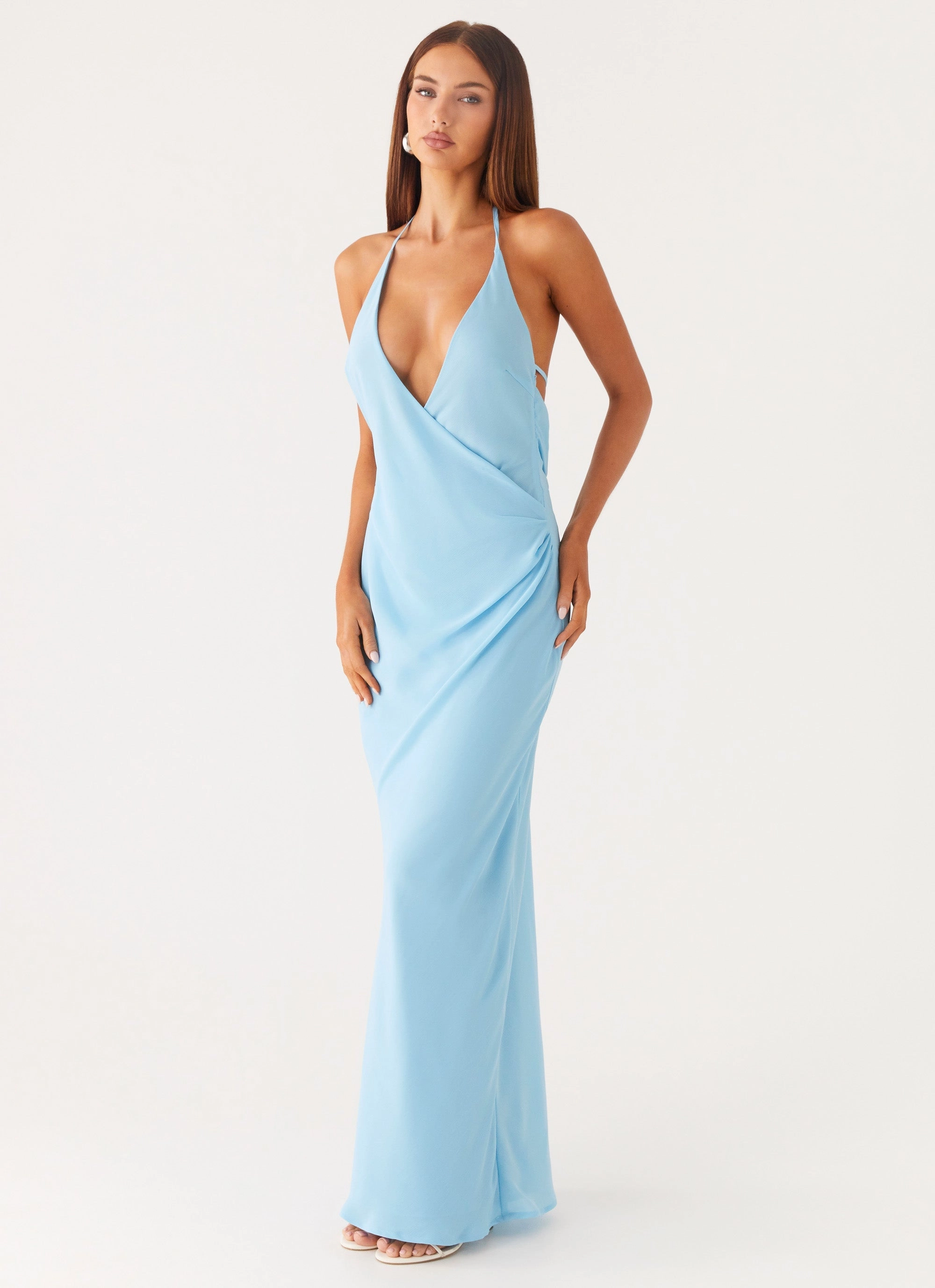 Non-Pilling Just A Kiss Cowl Maxi Dress - Turquoise
