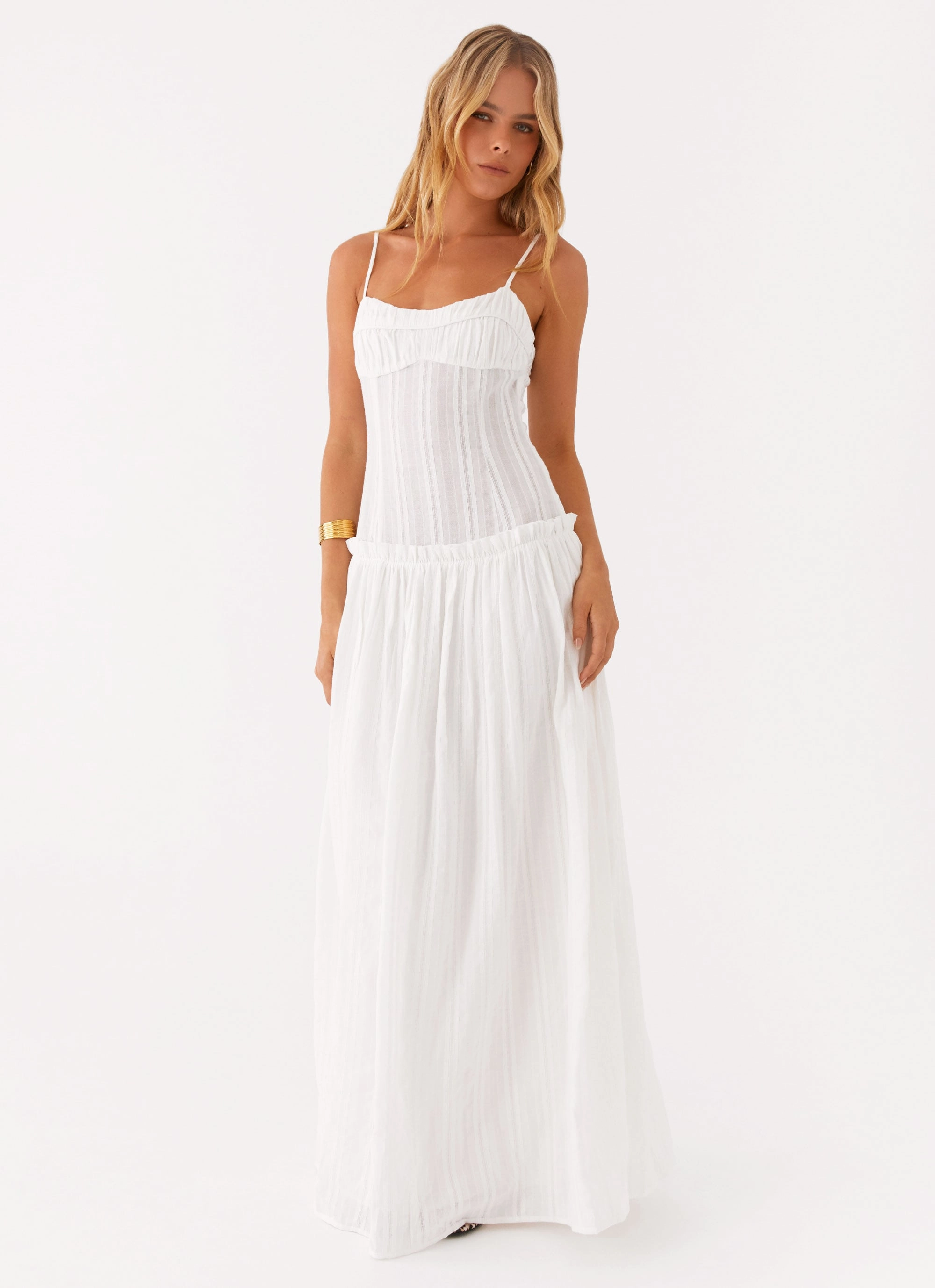 Summer Soft Luxe style Jacinda Drop Waist Maxi Dress - Ivory
