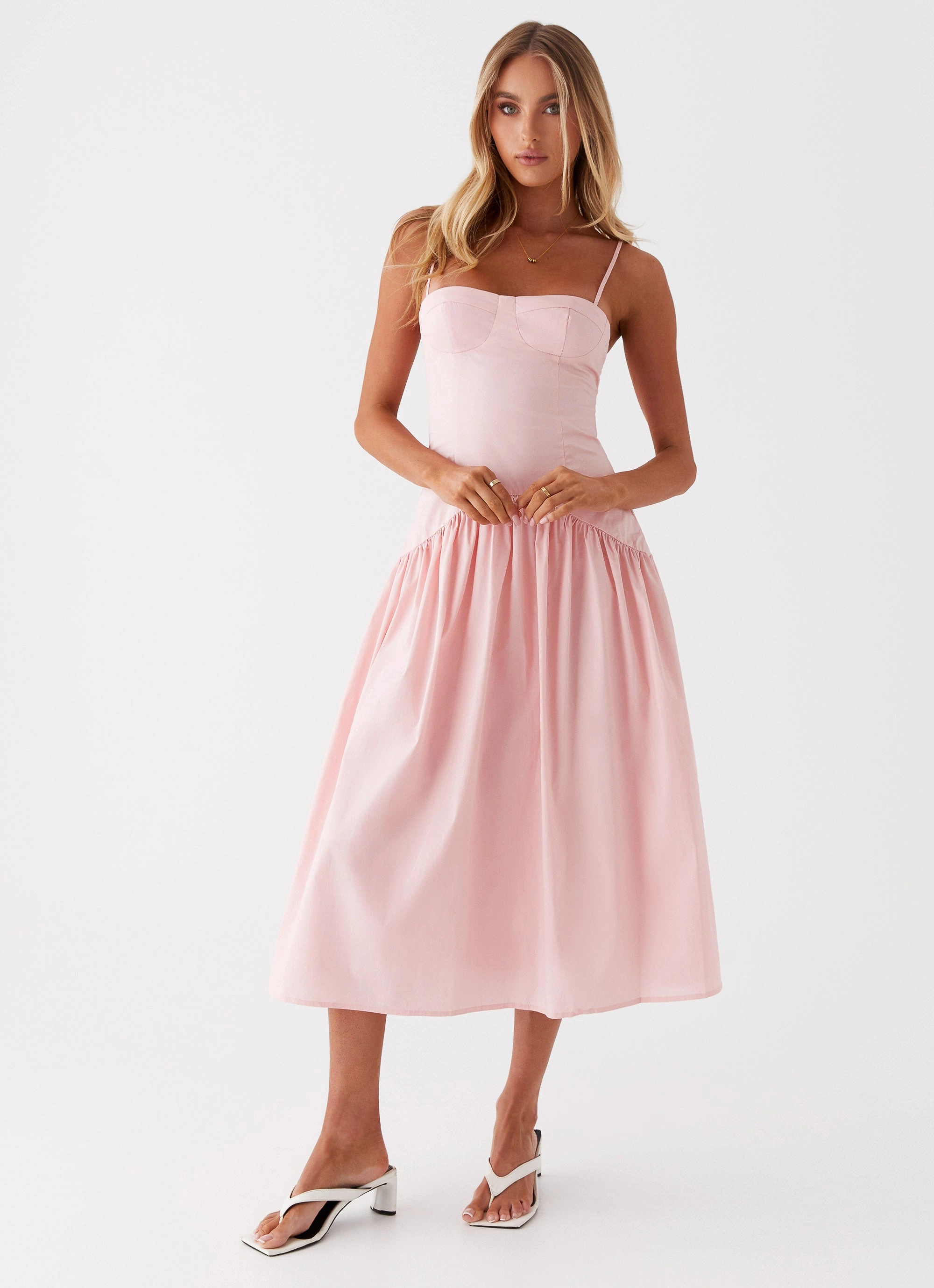 Yvette Corset Midi Dress - Pink Elegant Motion