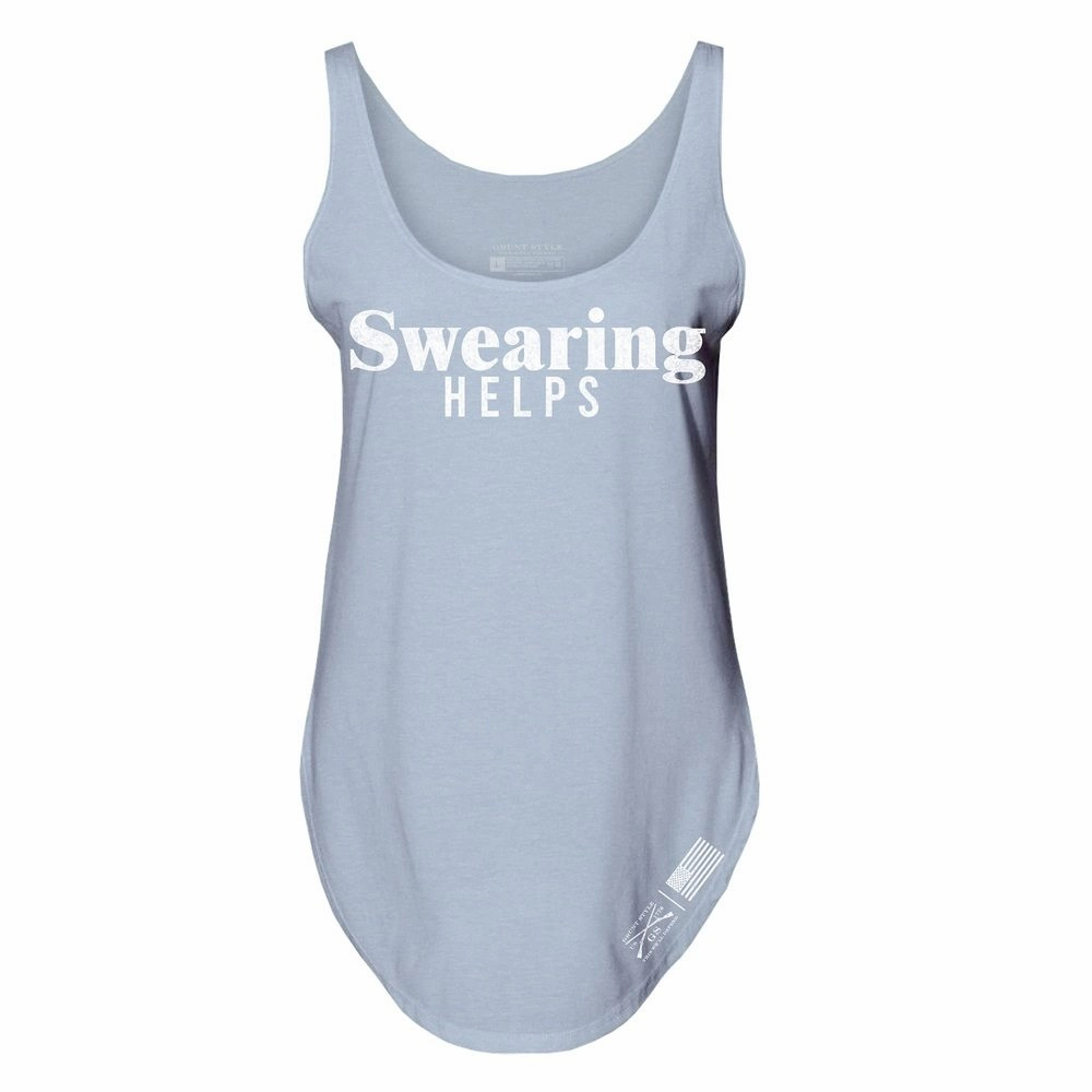 Women's Swearing Helps Flowy Tank - Stonewash Denim Essential Piece FadeResistant Coating