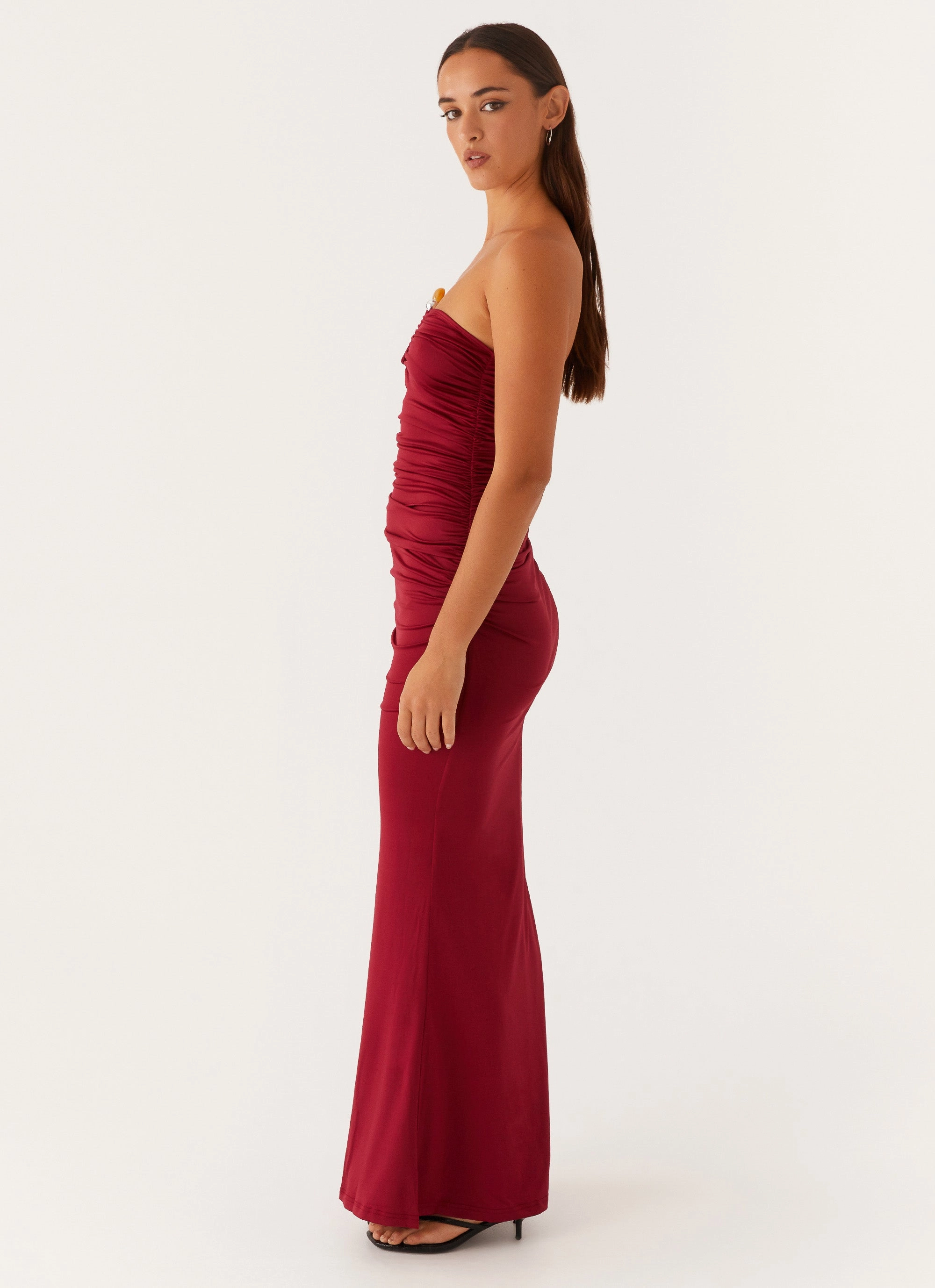 Printed-Lining Contrasting Detail Rudy Maxi Dress - Maroon