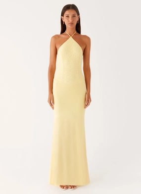 Sleek Cut Fiesta Halter Maxi Dress - Sunny Yellow