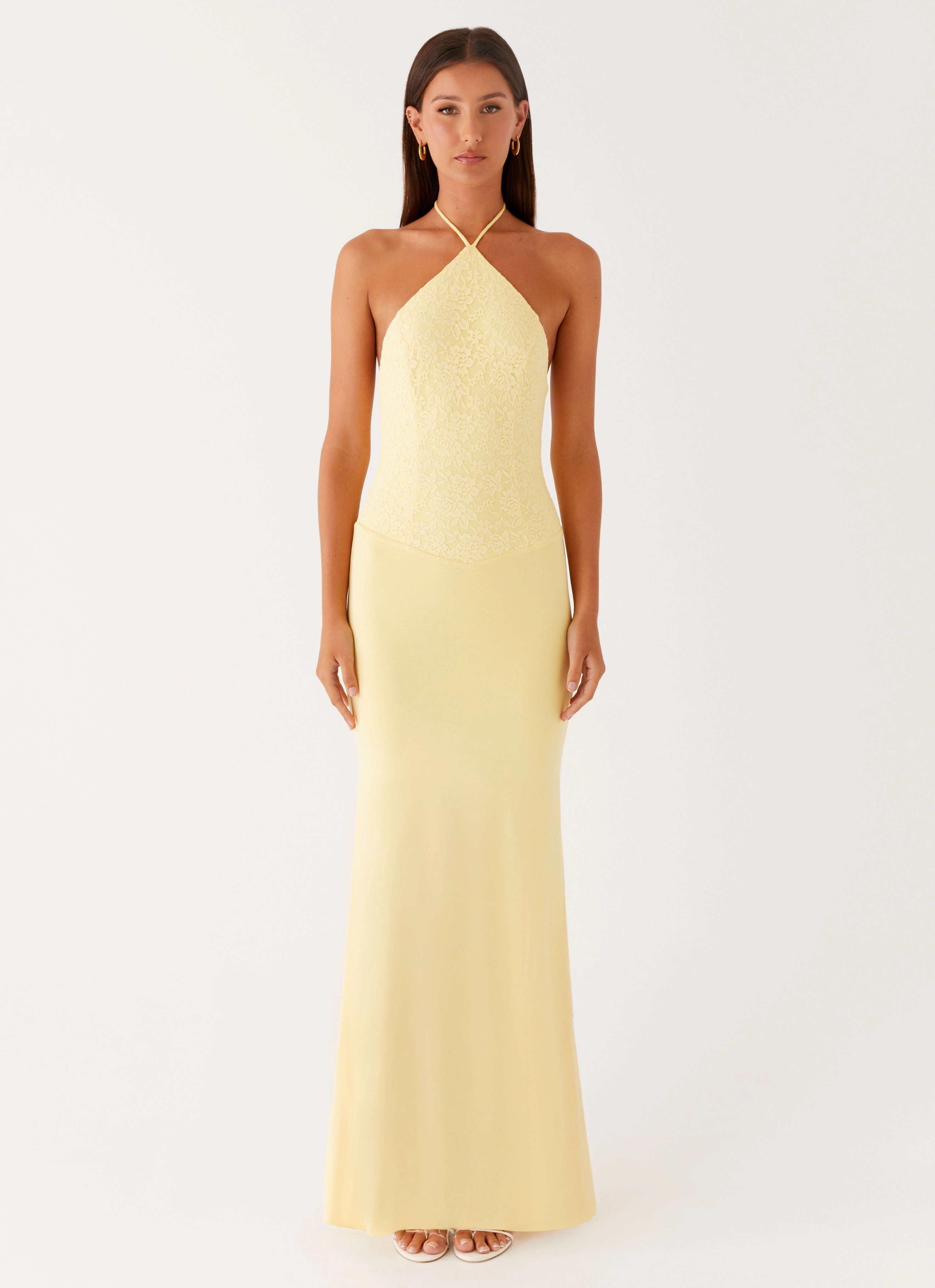 Sleek Cut Fiesta Halter Maxi Dress - Sunny Yellow