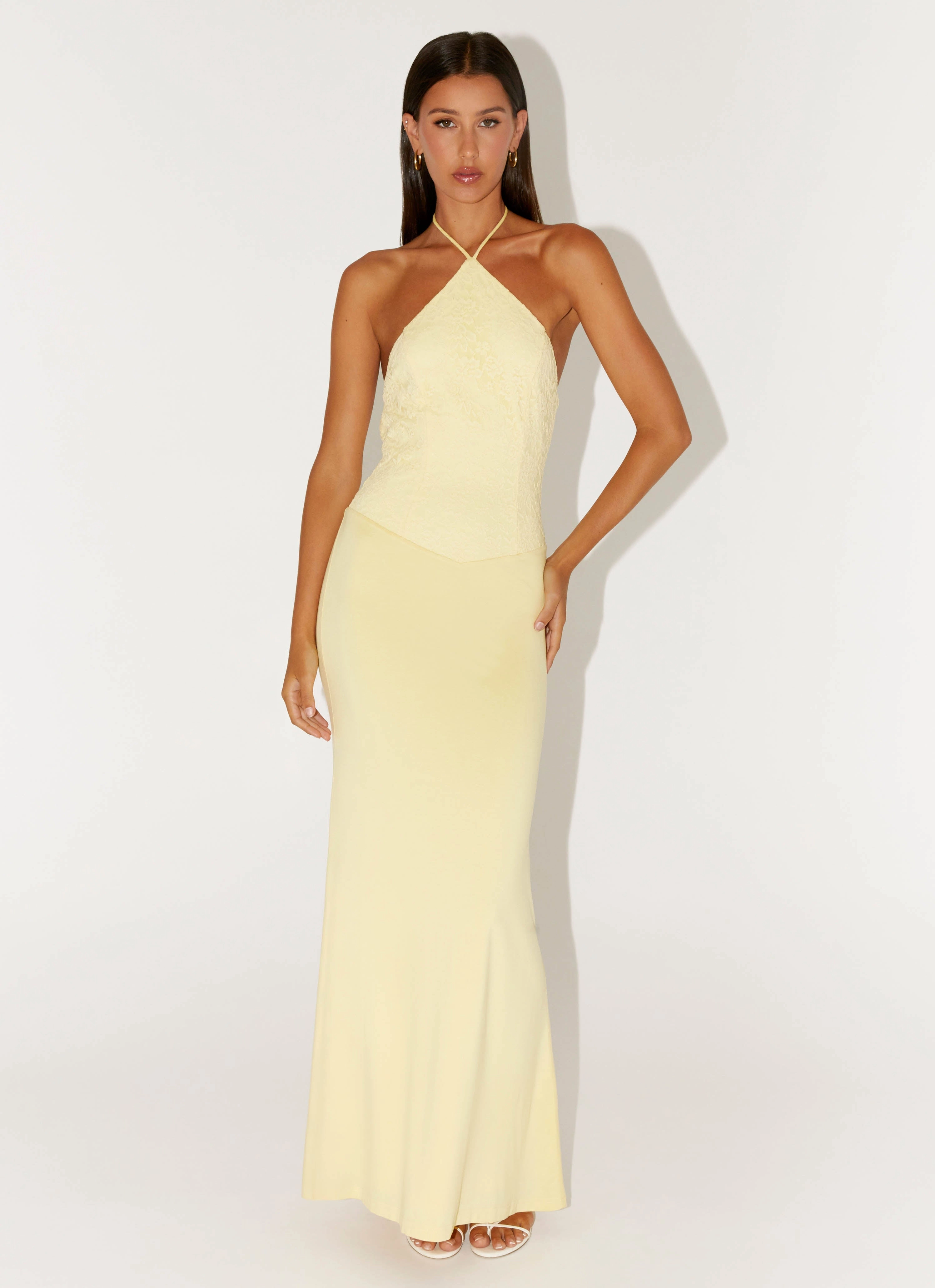 Work or Casual High Waist Fiesta Halter Maxi Dress - Sunny Yellow