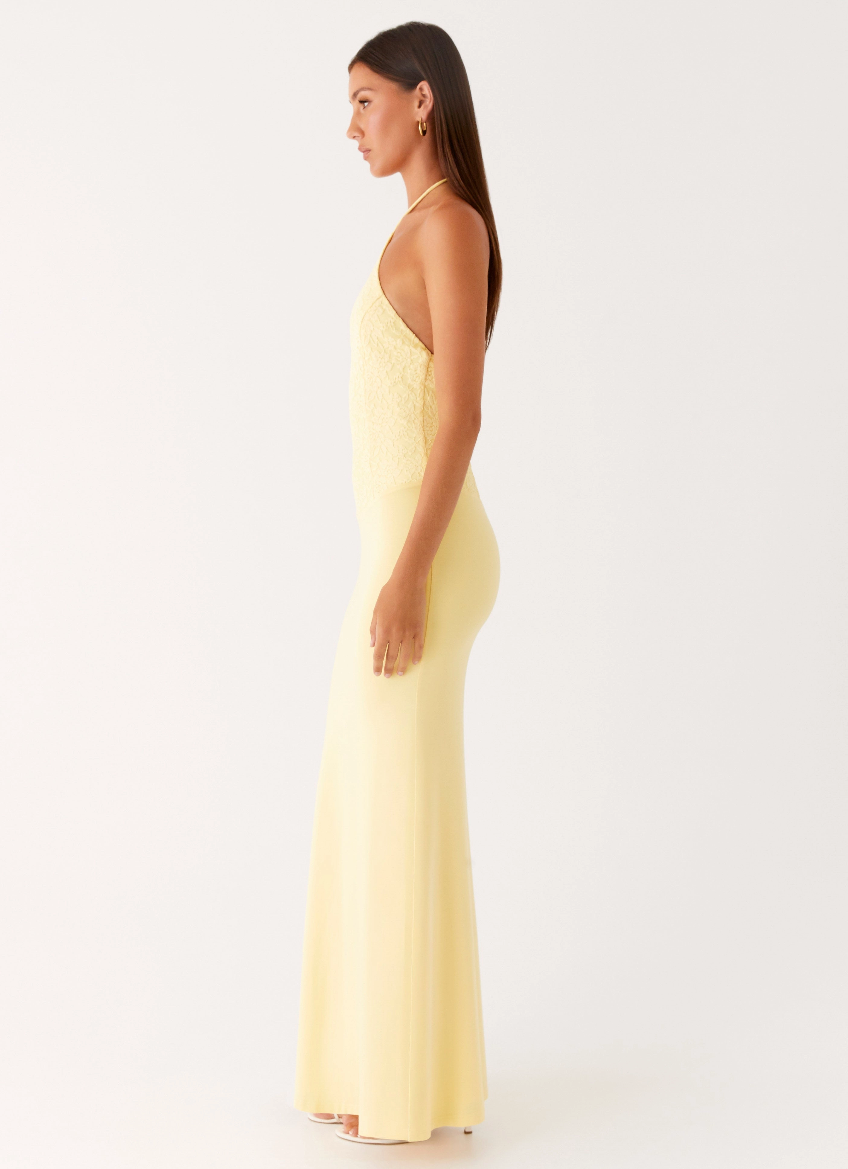 Comfortable and breathable Drawstring-Waist Fiesta Halter Maxi Dress - Sunny Yellow