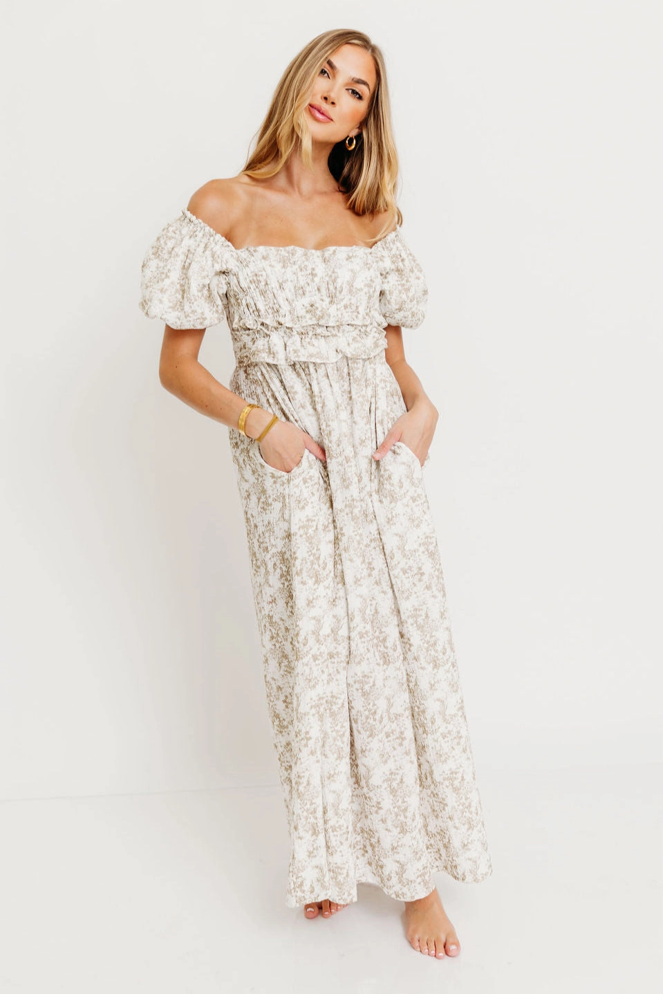 Soft Mesh All Inclusive Finley 100% Cotton Peplum Midi Dress in Hampton Taupe - Bump & Nursing Friendly with Modest Back