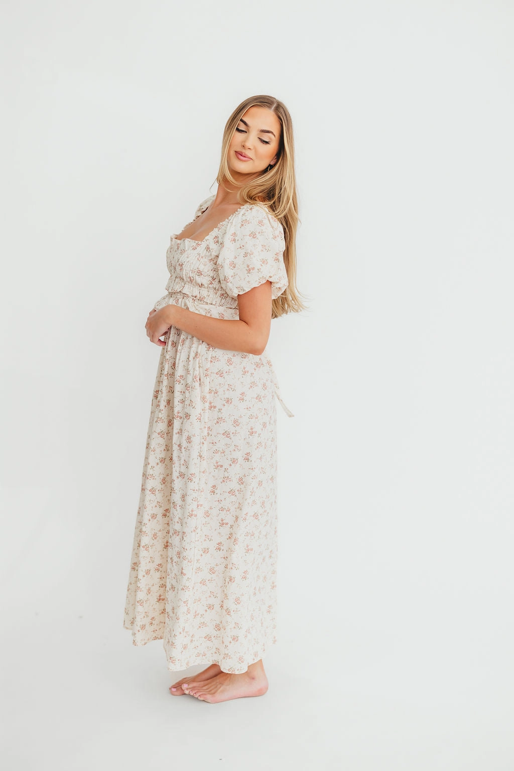 Finley 100% Cotton Peplum Midi Dress in Petal Pink - Bump & Nursing Friendly Shine Skin