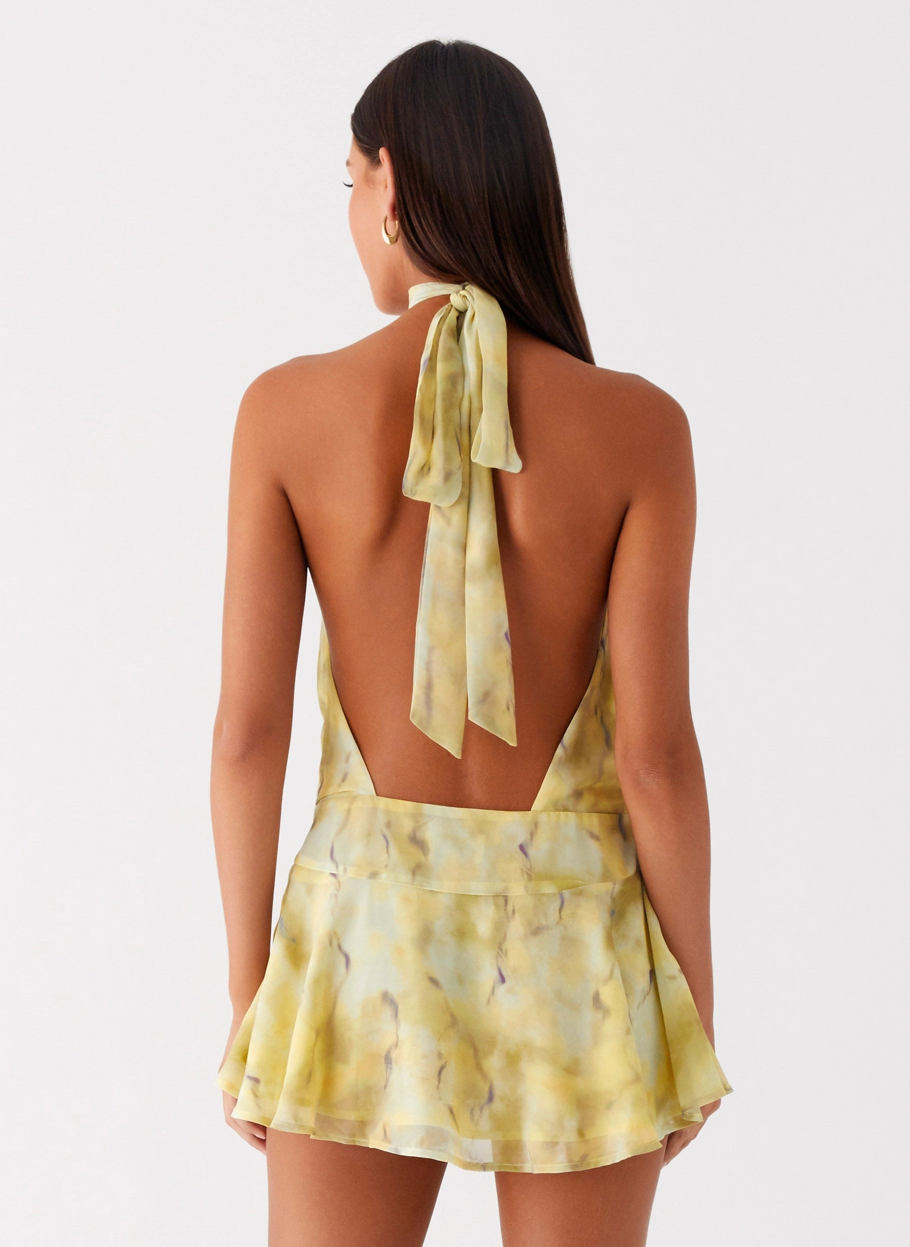 First Date Halter Mini Dress - Yellow Tie Dye All-Occasion Wear Breezy Style