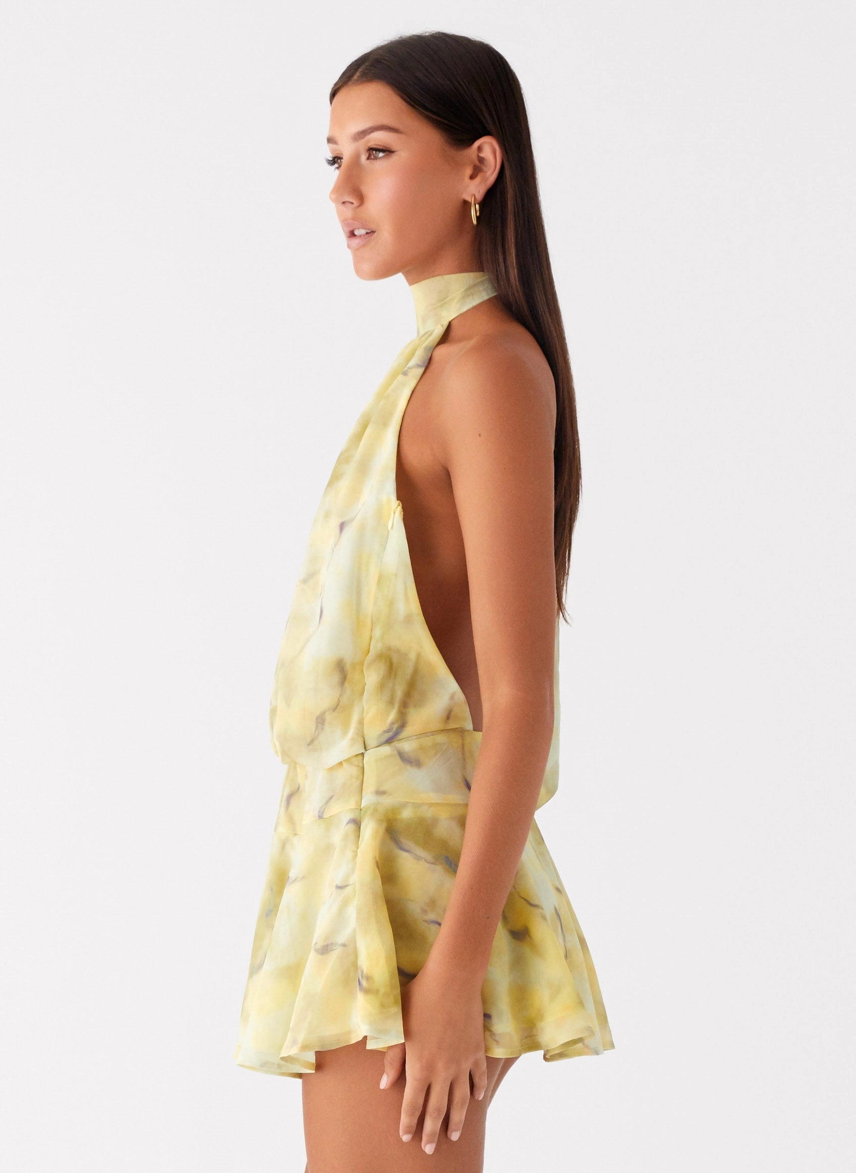 First Date Halter Mini Dress - Yellow Tie Dye Cool Draping Breathable Material