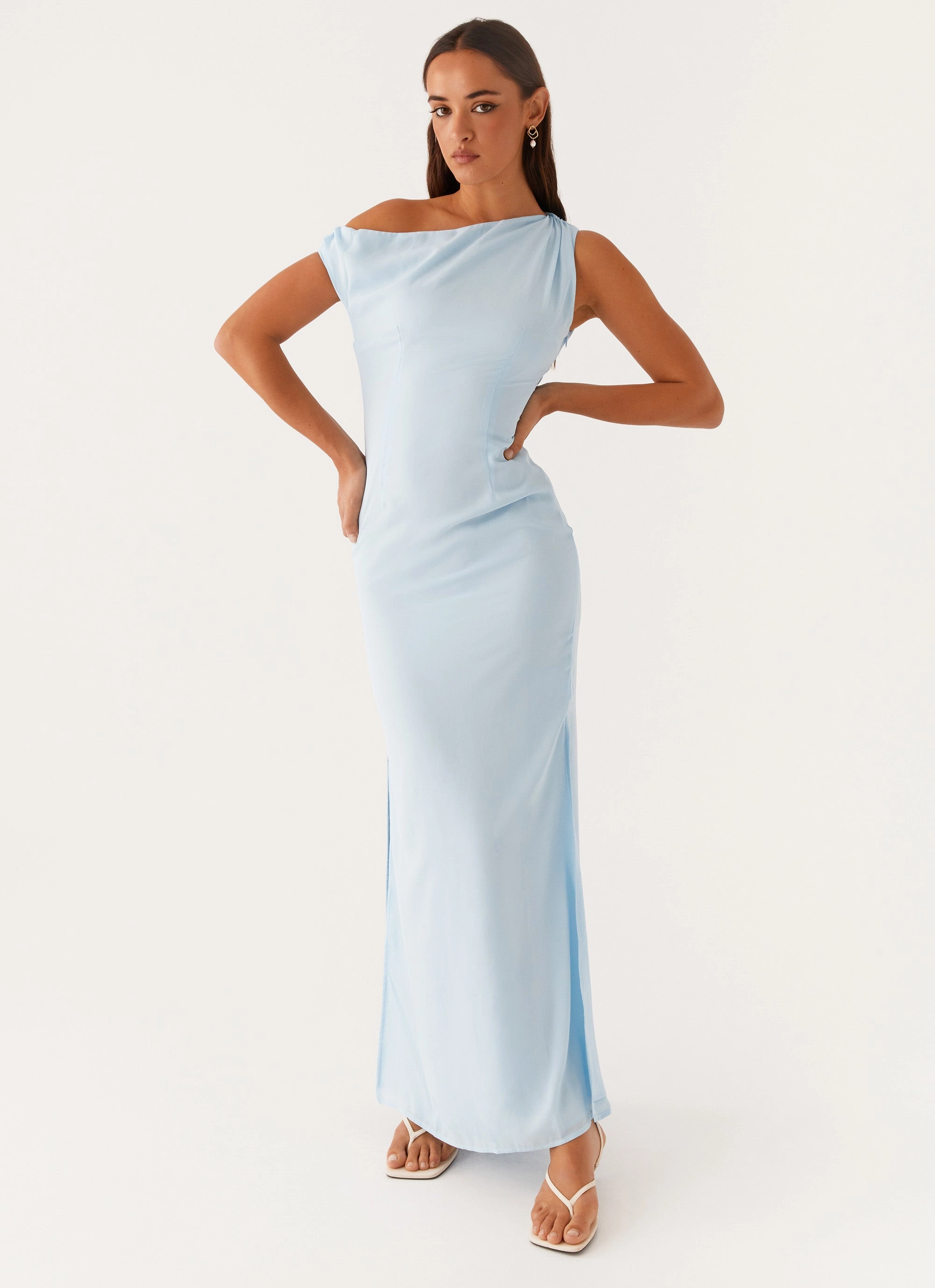 Dinner Date Maxi Dress - Blue Chilly Weather Wear slim cut
