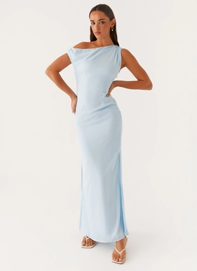 Dinner Date Maxi Dress - Blue Chilly Weather Wear slim cut