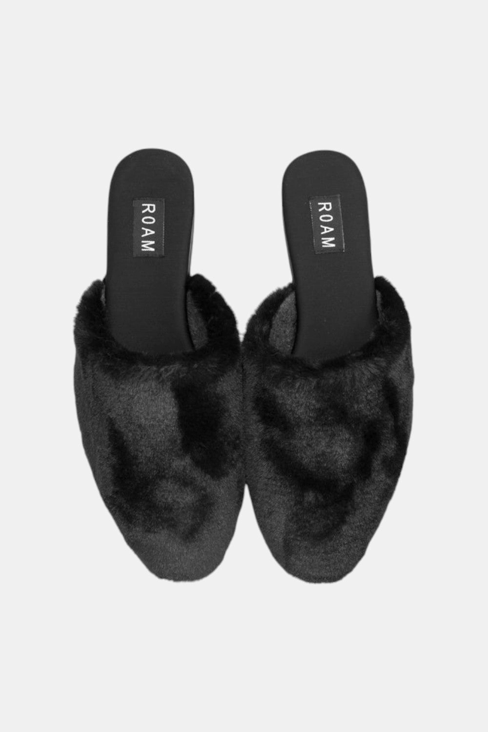 Y Strap Design Quick Release Buckle Mechanism Roam Cloud Mule in Black Faux Fur