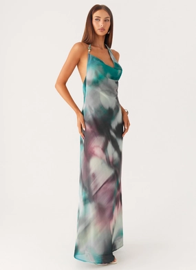 Collar Accent Lost At Sea Maxi Dress - Sea Splash