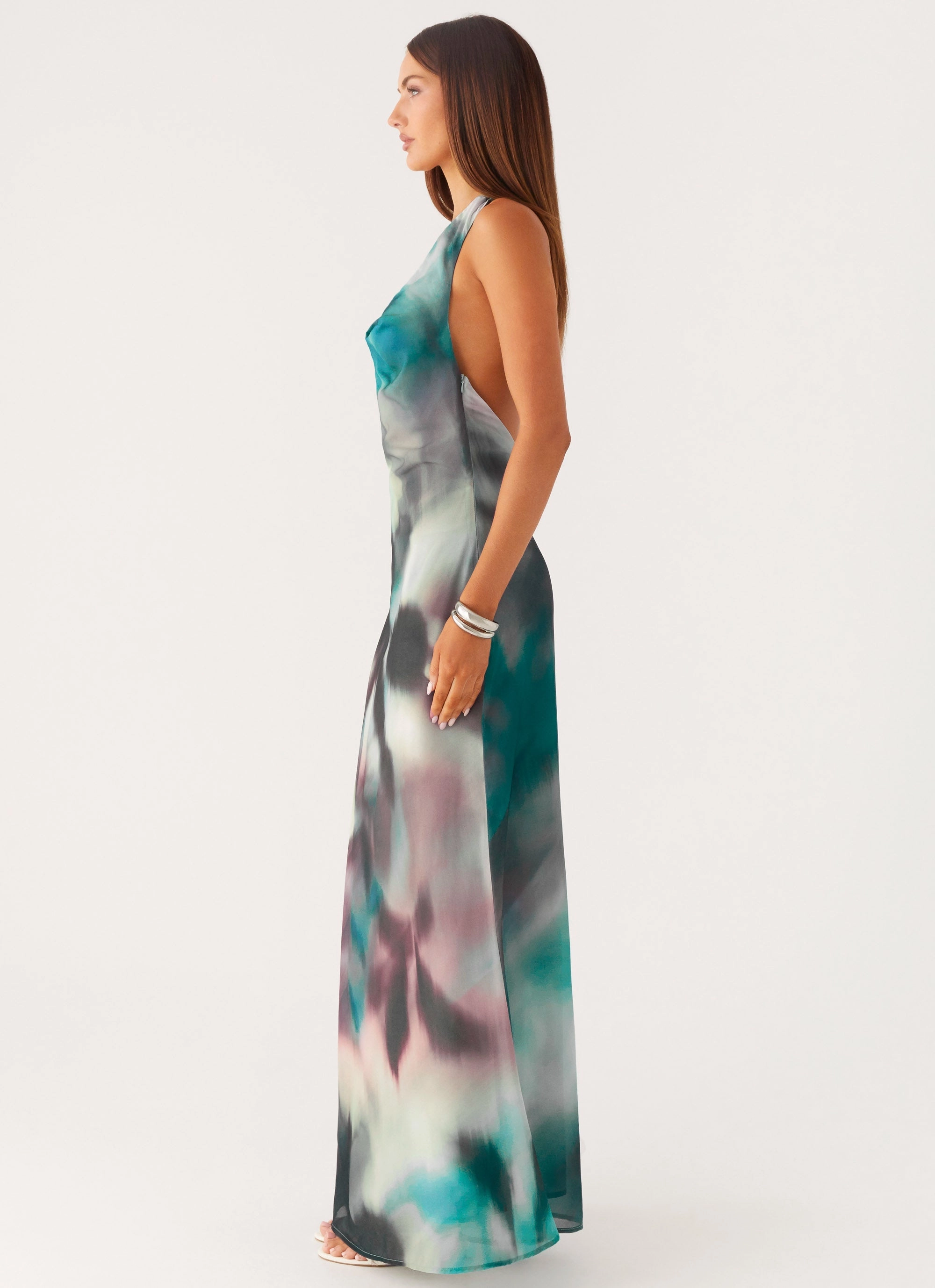 Unlined Look Silky Form Lost At Sea Maxi Dress - Sea Splash