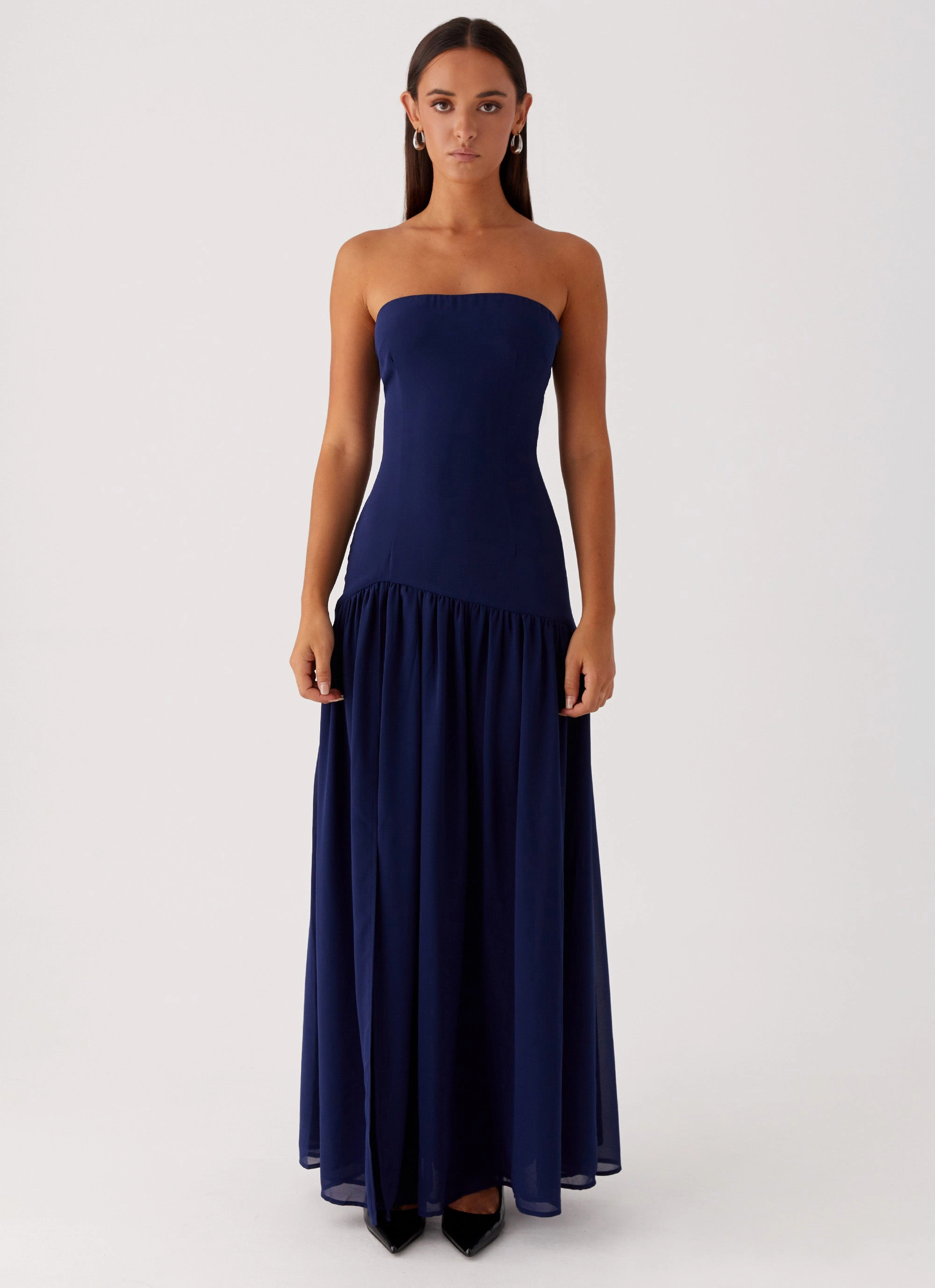Simple Yet Elegant Eden Strapless Maxi Dress - Navy