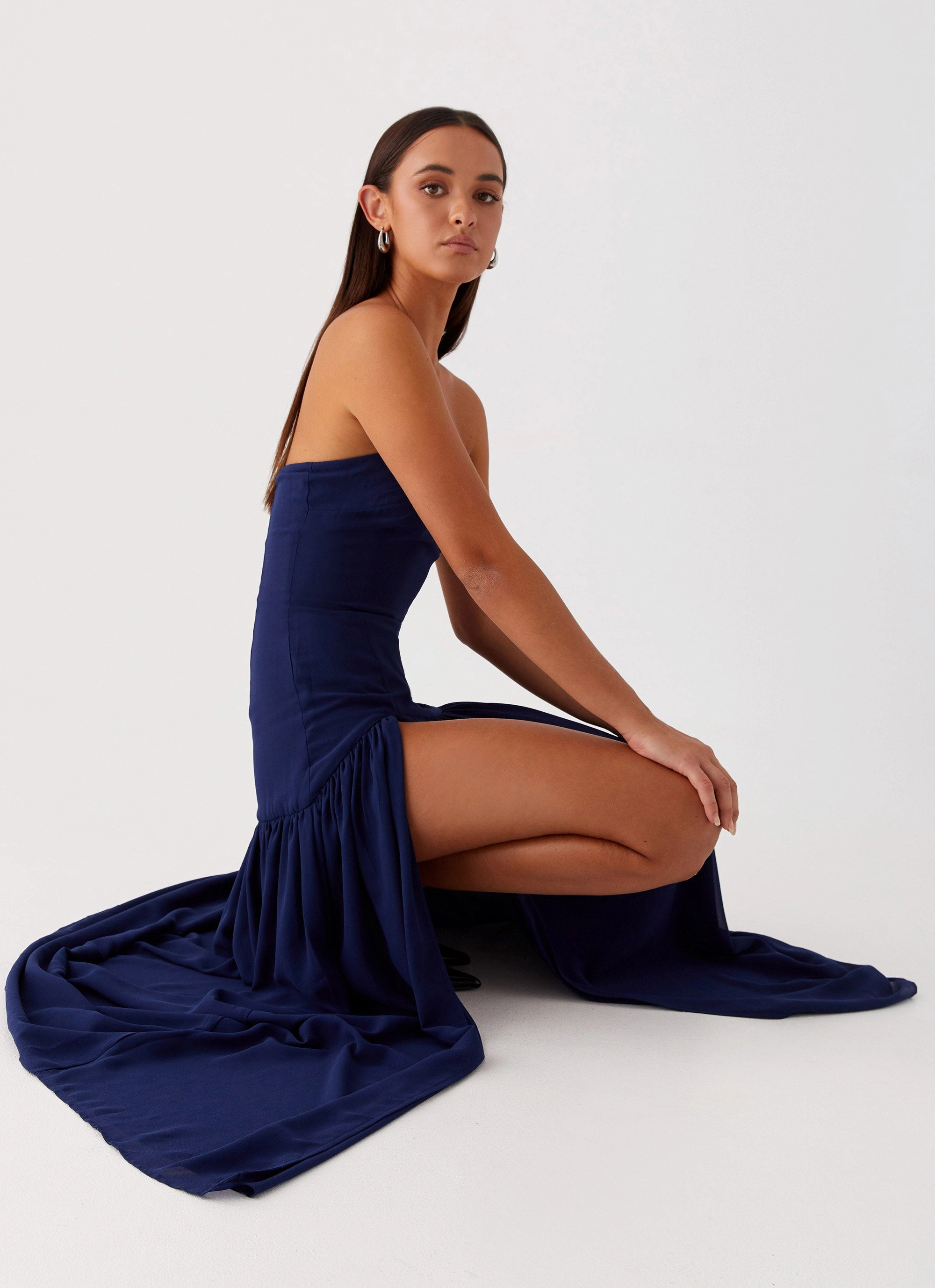 Eden Strapless Maxi Dress - Navy Cut-Out-Detail