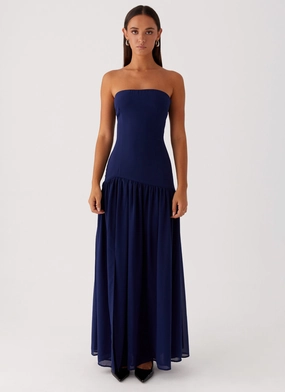 Simple Yet Elegant Eden Strapless Maxi Dress - Navy