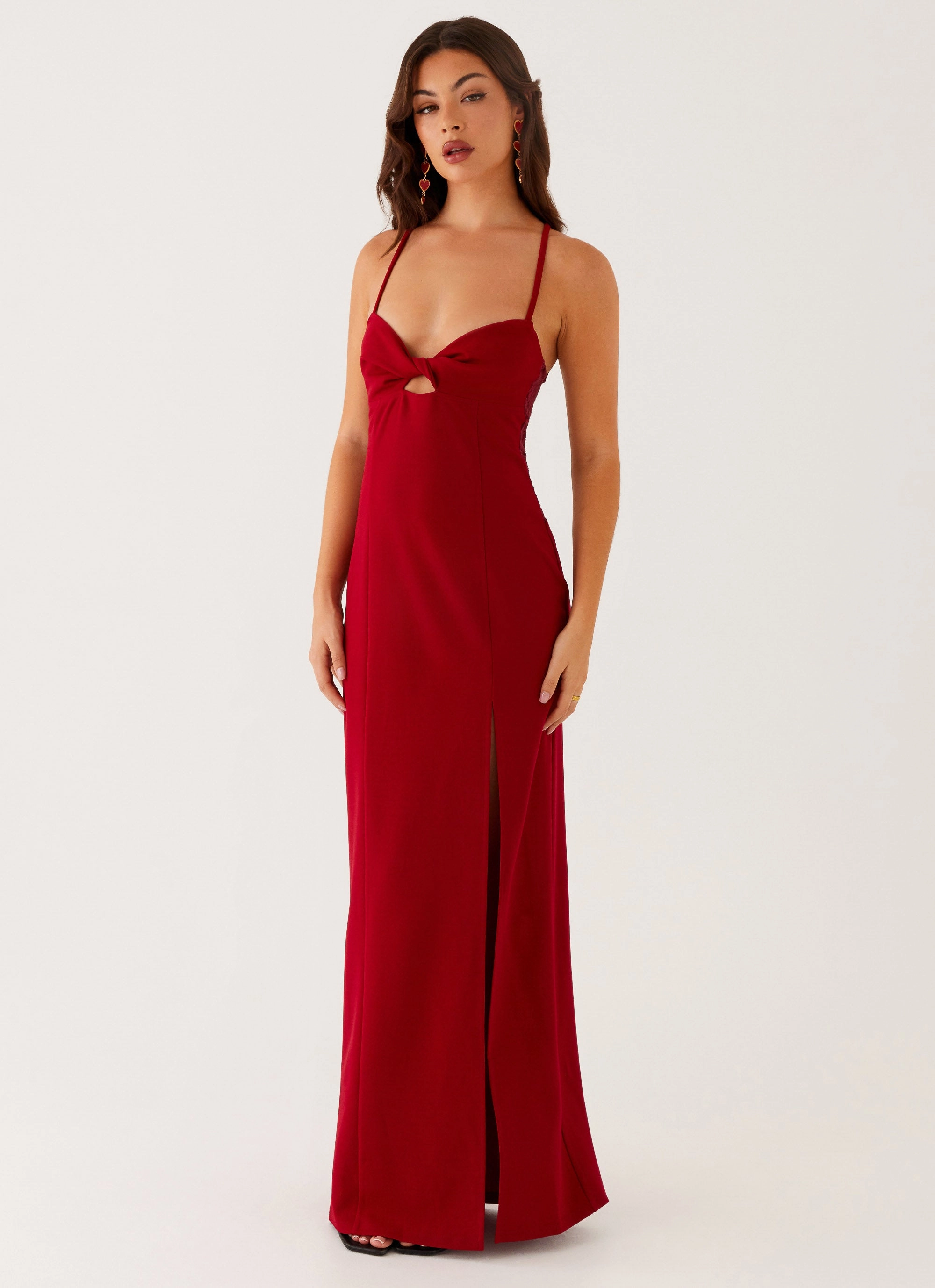 Soft Drape Heartbreaker Maxi Dress - Deep Red