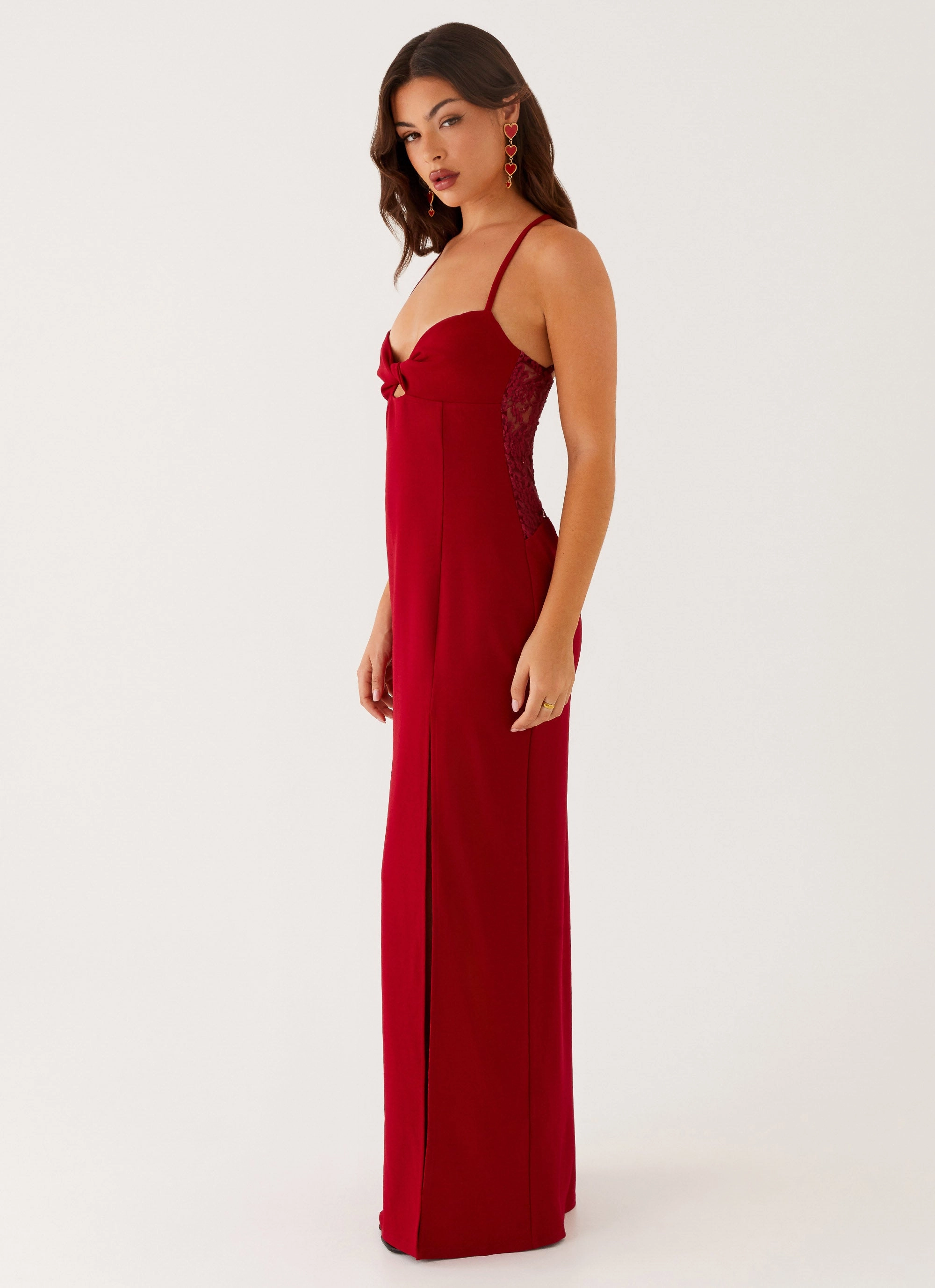 Edge Detail Heartbreaker Maxi Dress - Deep Red