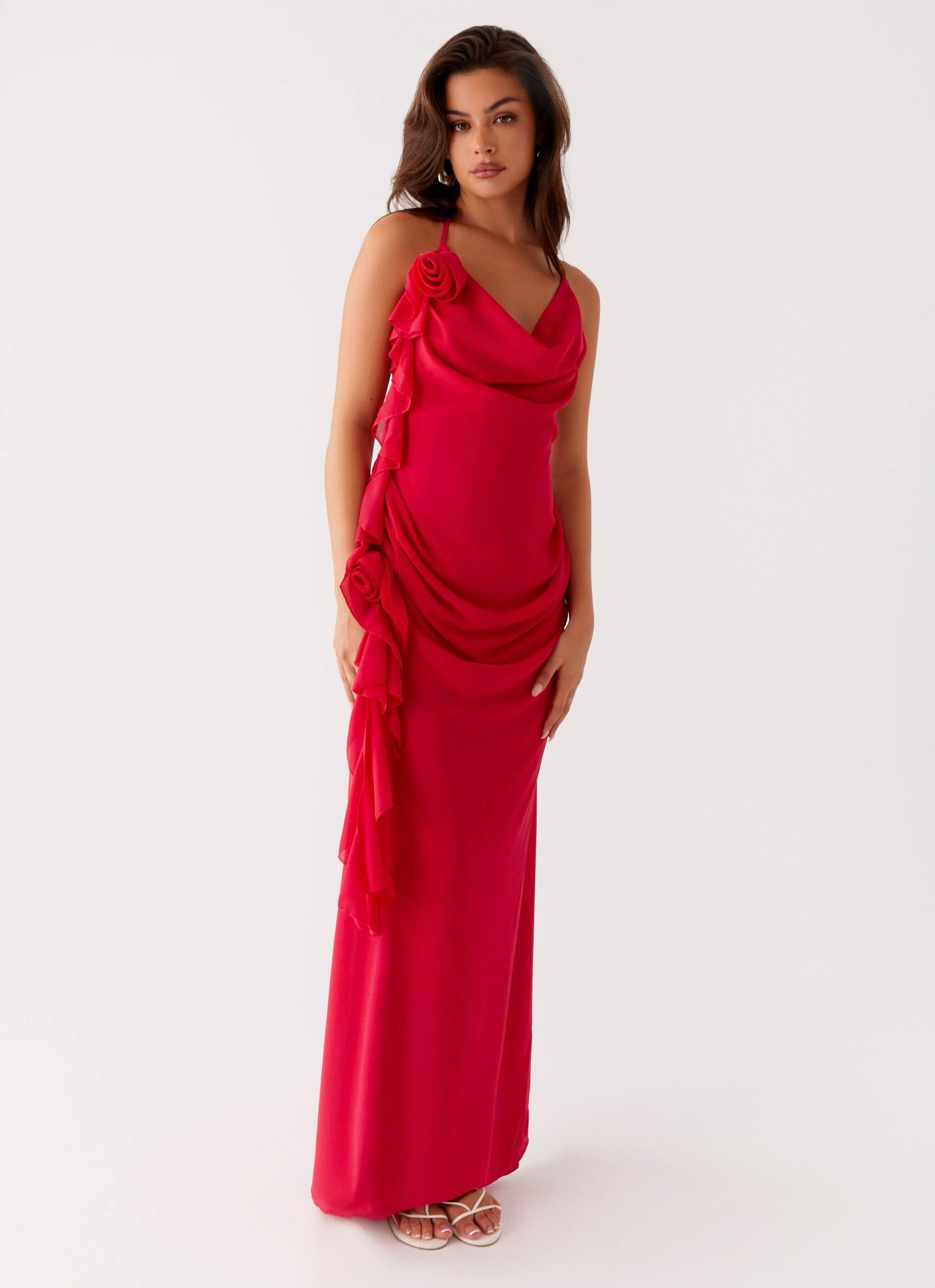 High Hemline Diedre Rose Strappy Maxi Dress - Raspberry