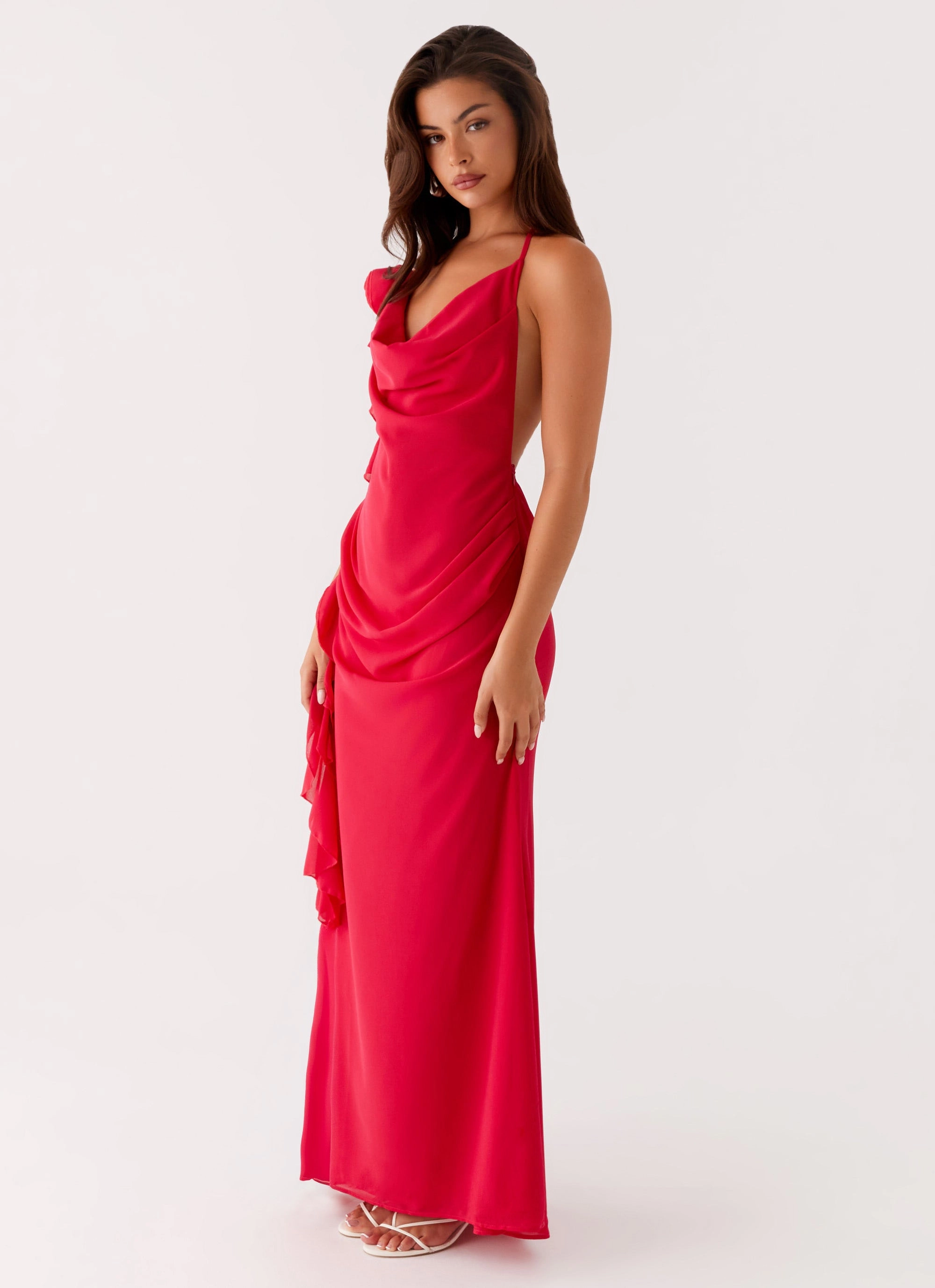 Satin-Finish Comfortable Layering Diedre Rose Strappy Maxi Dress - Raspberry